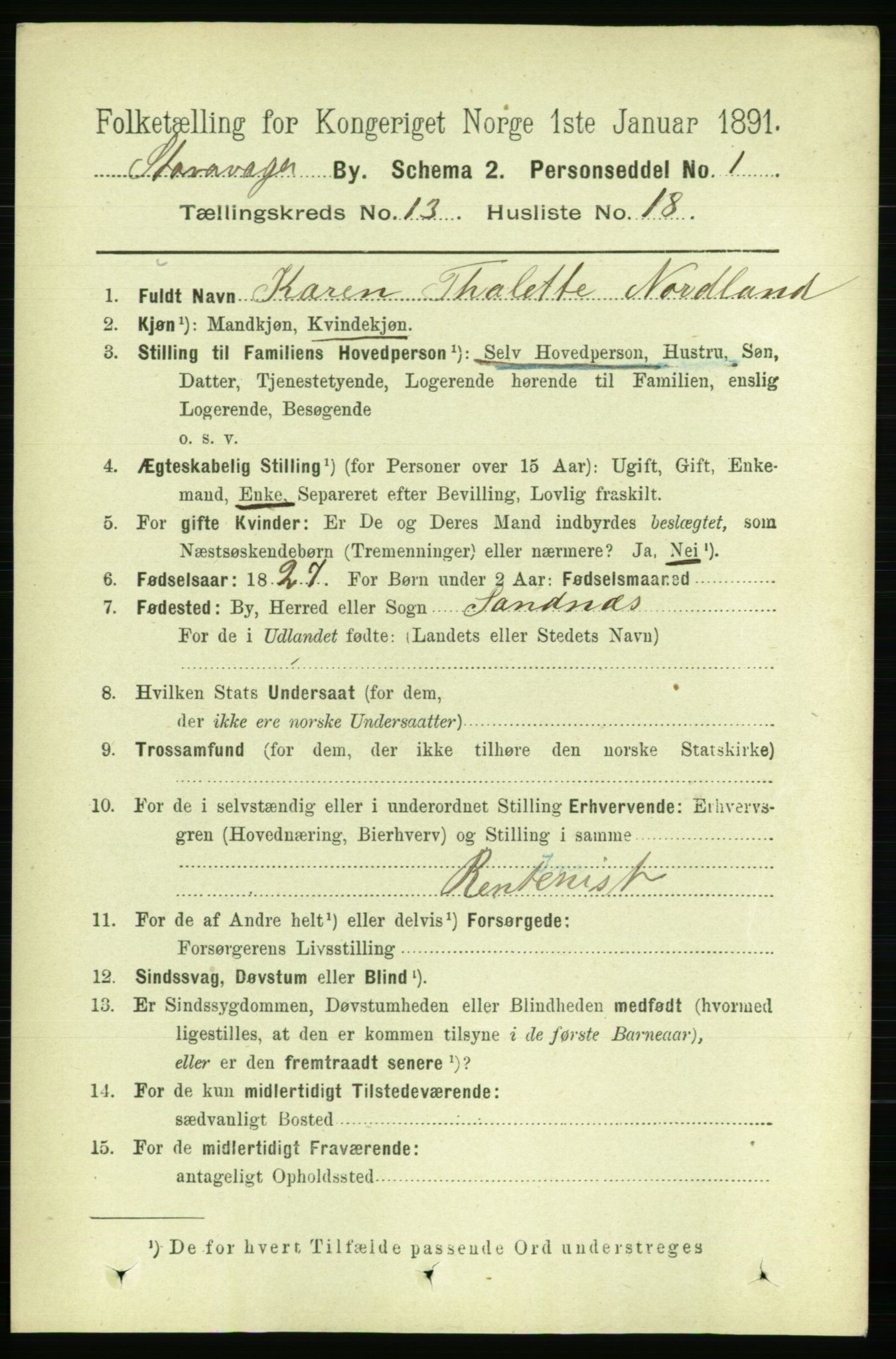 RA, 1891 census for 1103 Stavanger, 1891, p. 16143