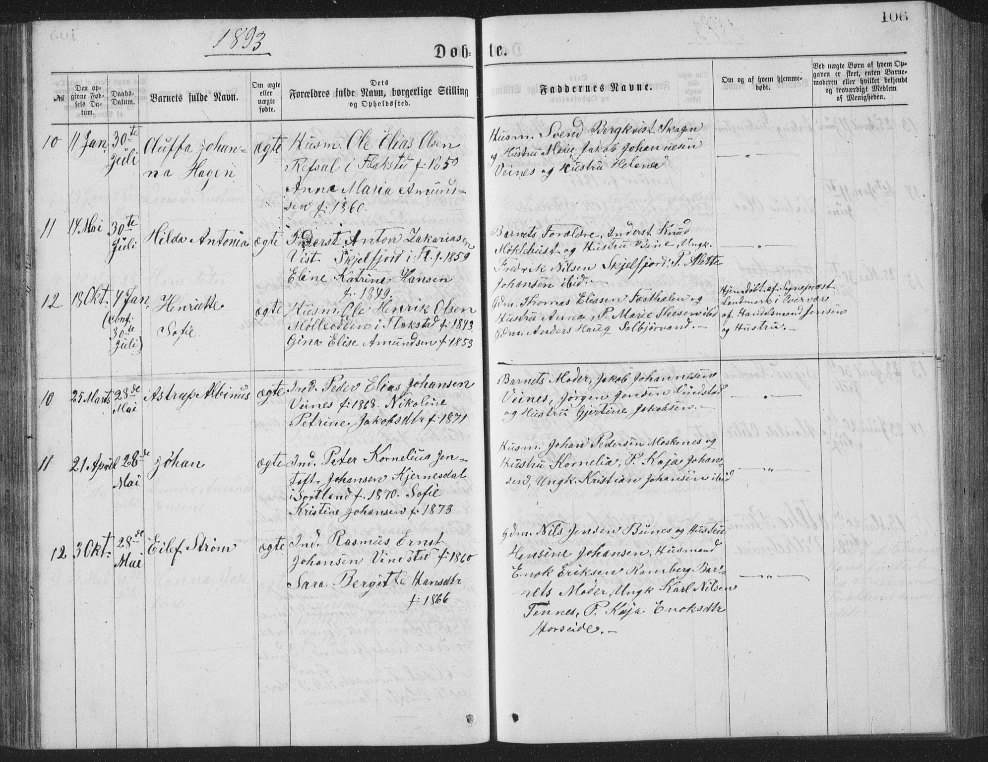 Ministerialprotokoller, klokkerbøker og fødselsregistre - Nordland, SAT/A-1459/886/L1225: Parish register (copy) no. 886C02, 1874-1896, p. 106