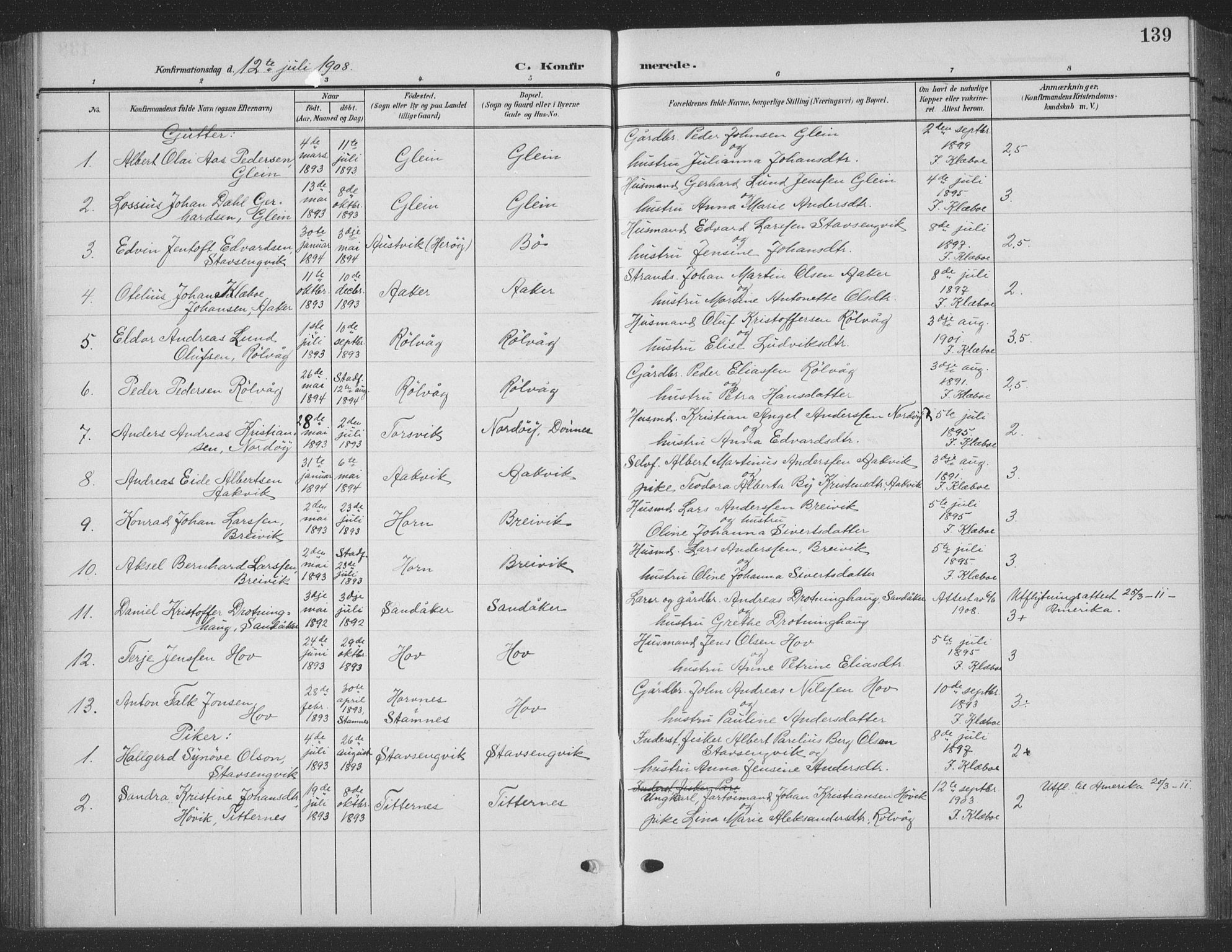 Ministerialprotokoller, klokkerbøker og fødselsregistre - Nordland, AV/SAT-A-1459/835/L0533: Parish register (copy) no. 835C05, 1906-1939, p. 139