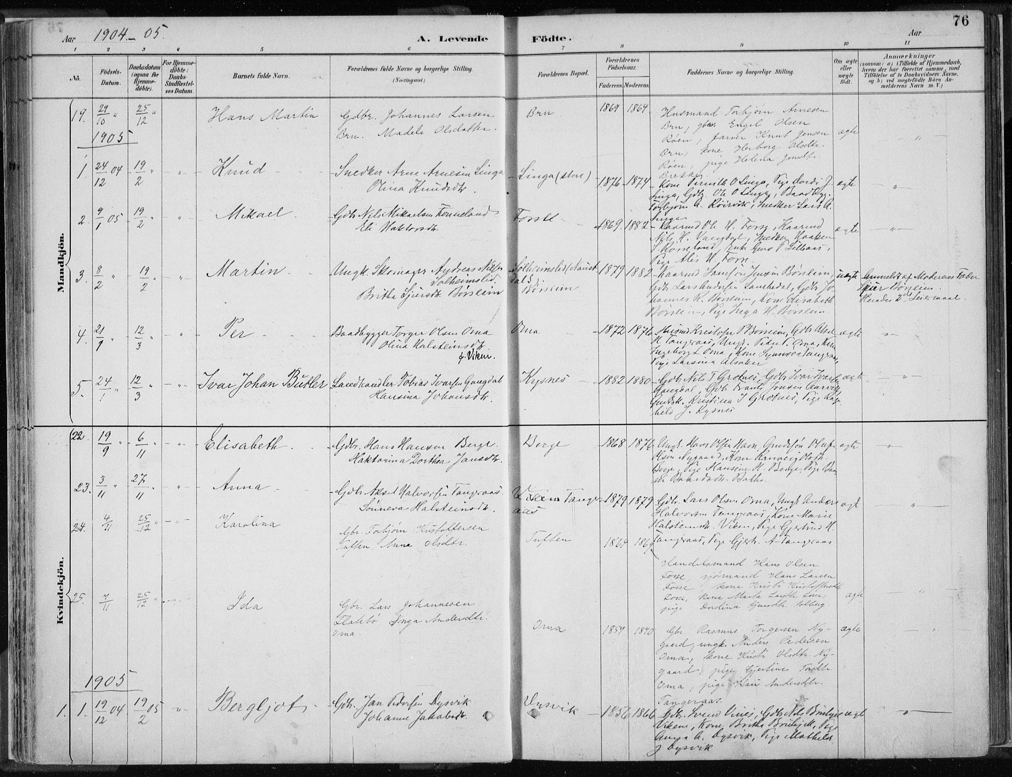 Strandebarm sokneprestembete, AV/SAB-A-78401/H/Haa: Parish register (official) no. B  1, 1886-1908, p. 76