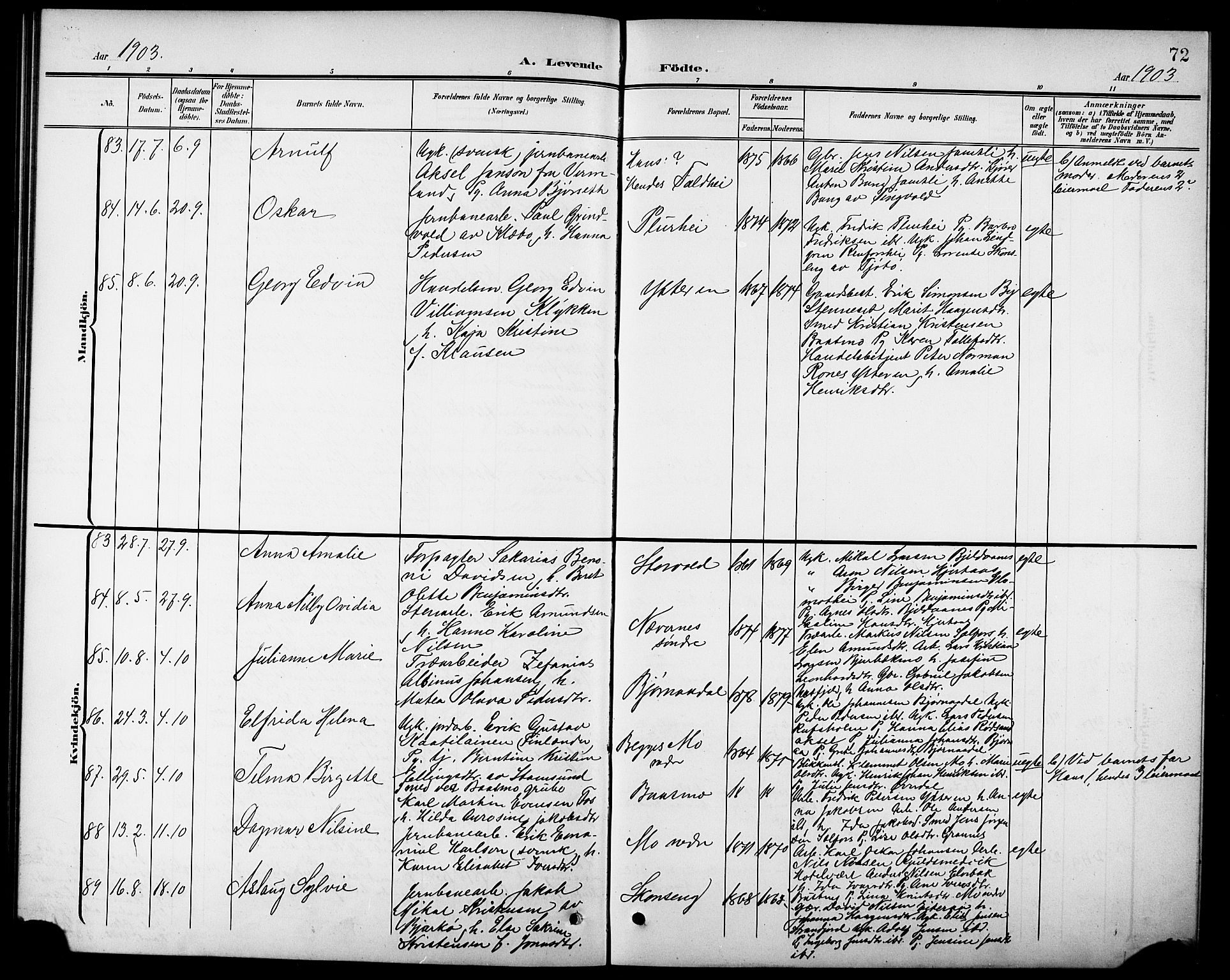 Ministerialprotokoller, klokkerbøker og fødselsregistre - Nordland, AV/SAT-A-1459/827/L0422: Parish register (copy) no. 827C11, 1899-1912, p. 72