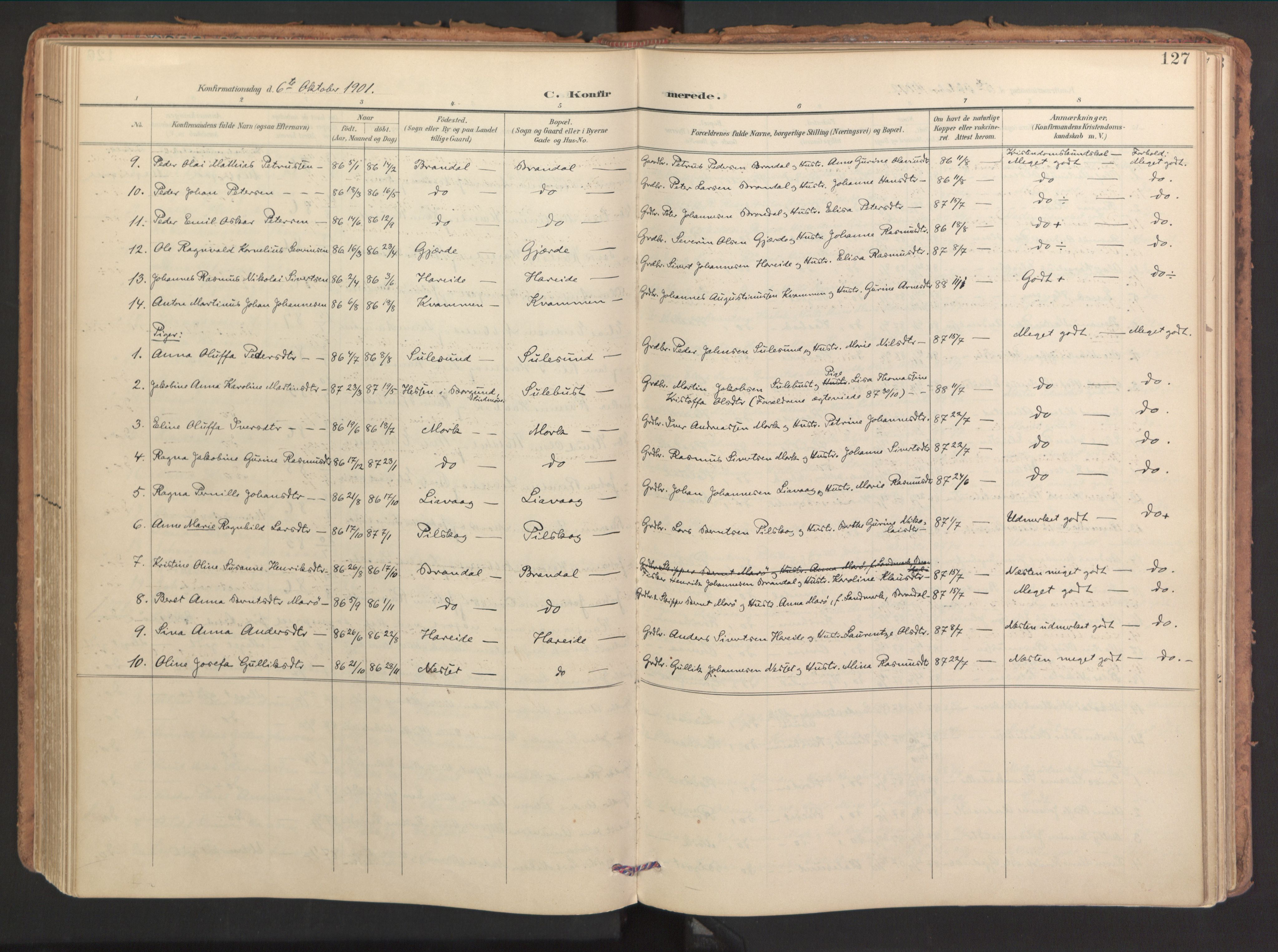 Ministerialprotokoller, klokkerbøker og fødselsregistre - Møre og Romsdal, SAT/A-1454/510/L0123: Parish register (official) no. 510A03, 1898-1922, p. 127