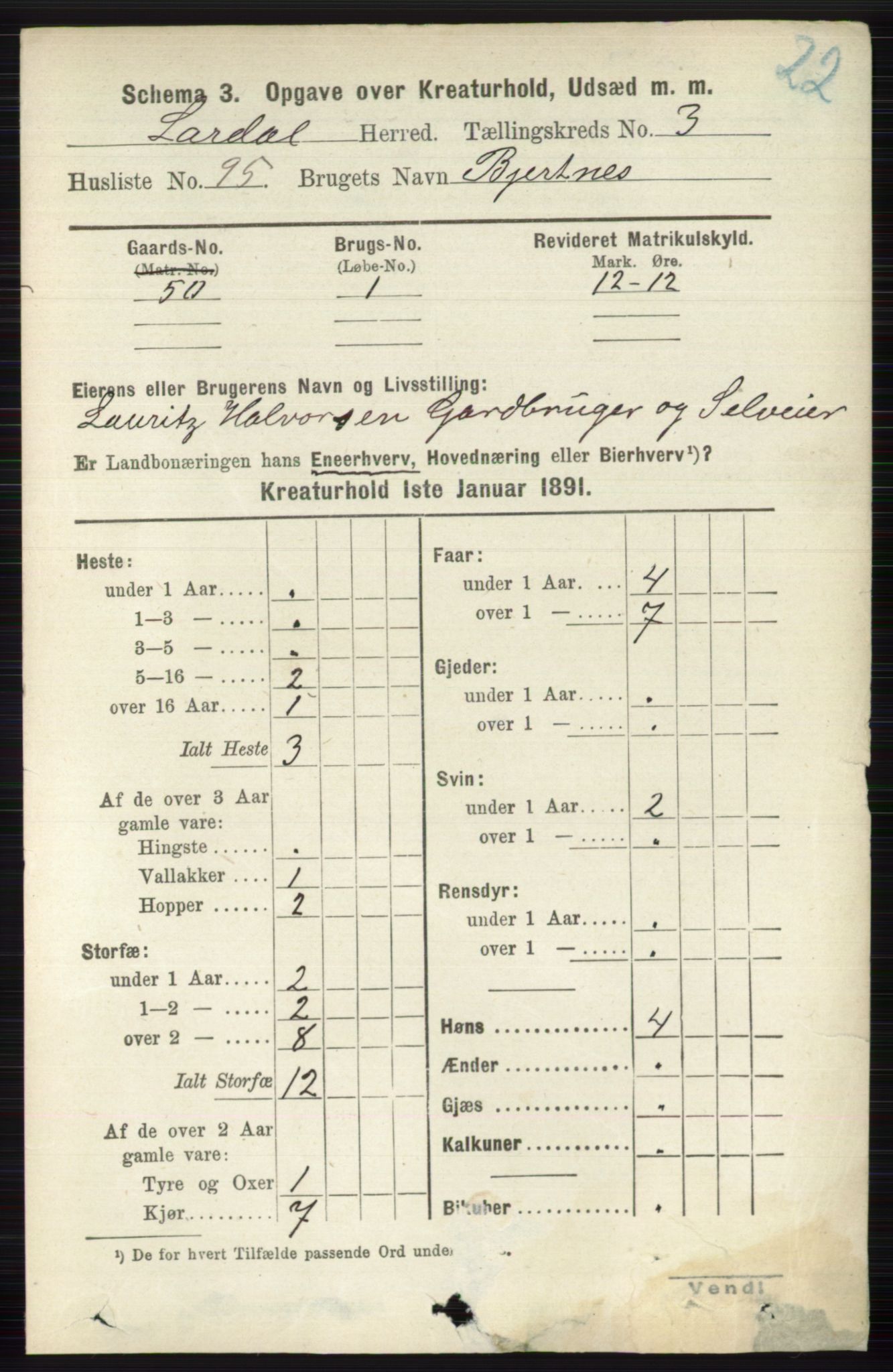 RA, 1891 census for 0728 Lardal, 1891, p. 3795