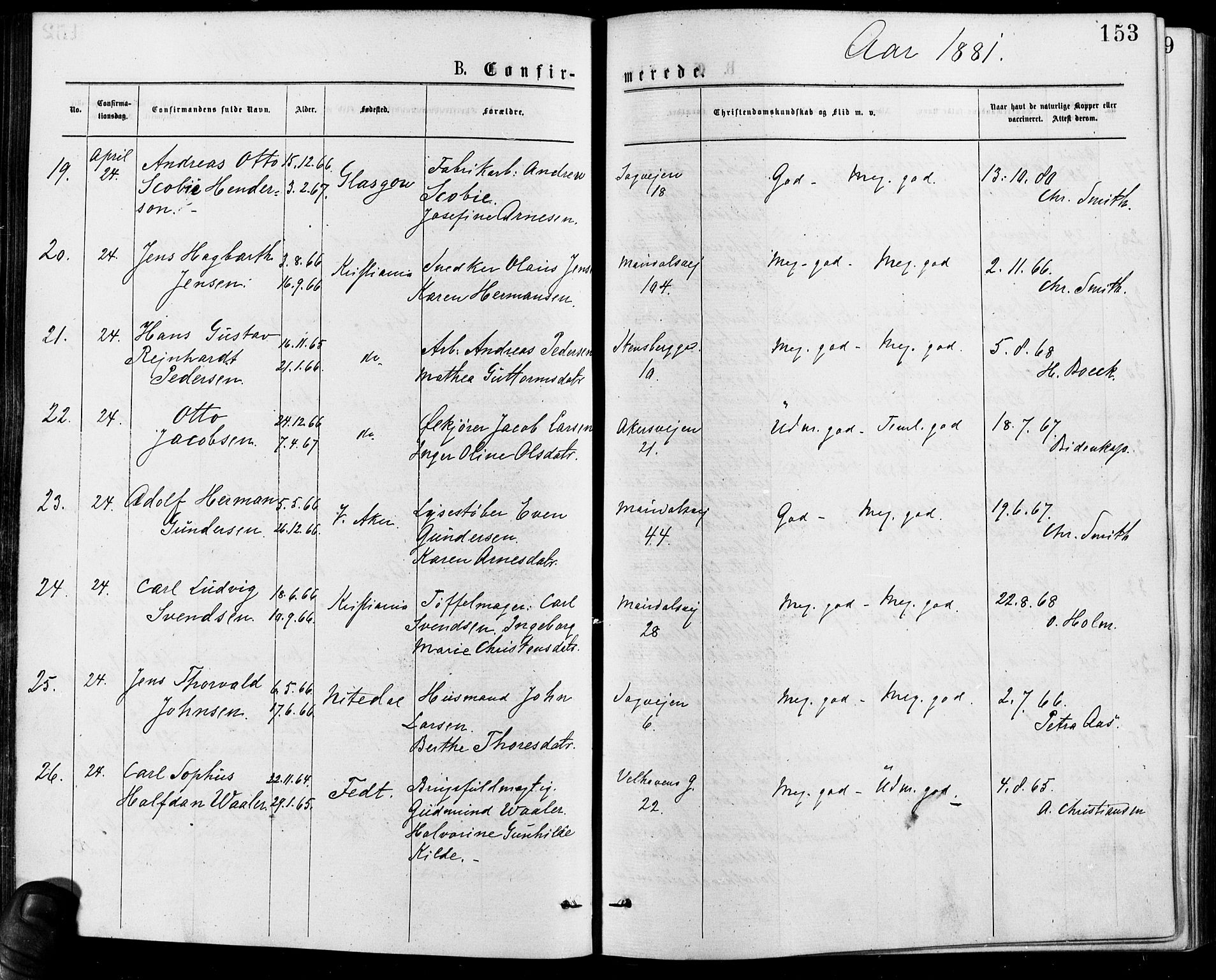 Gamle Aker prestekontor Kirkebøker, AV/SAO-A-10617a/F/L0005: Parish register (official) no. 5, 1873-1881, p. 153