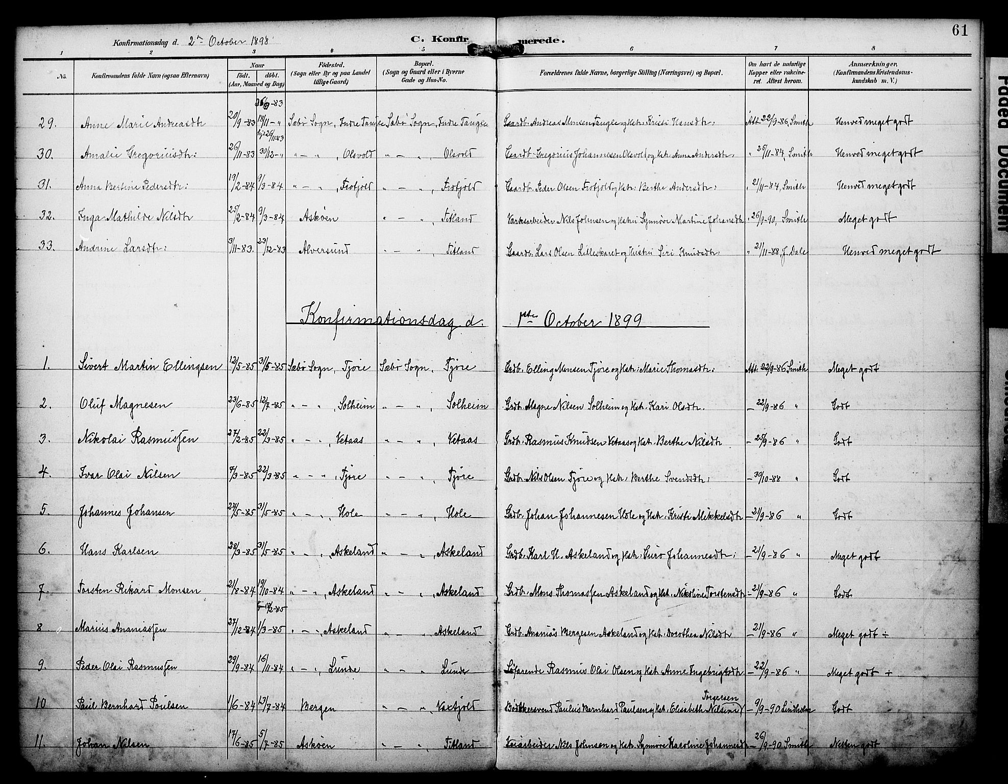 Manger sokneprestembete, AV/SAB-A-76801/H/Haa: Parish register (official) no. D 2, 1894-1908, p. 61