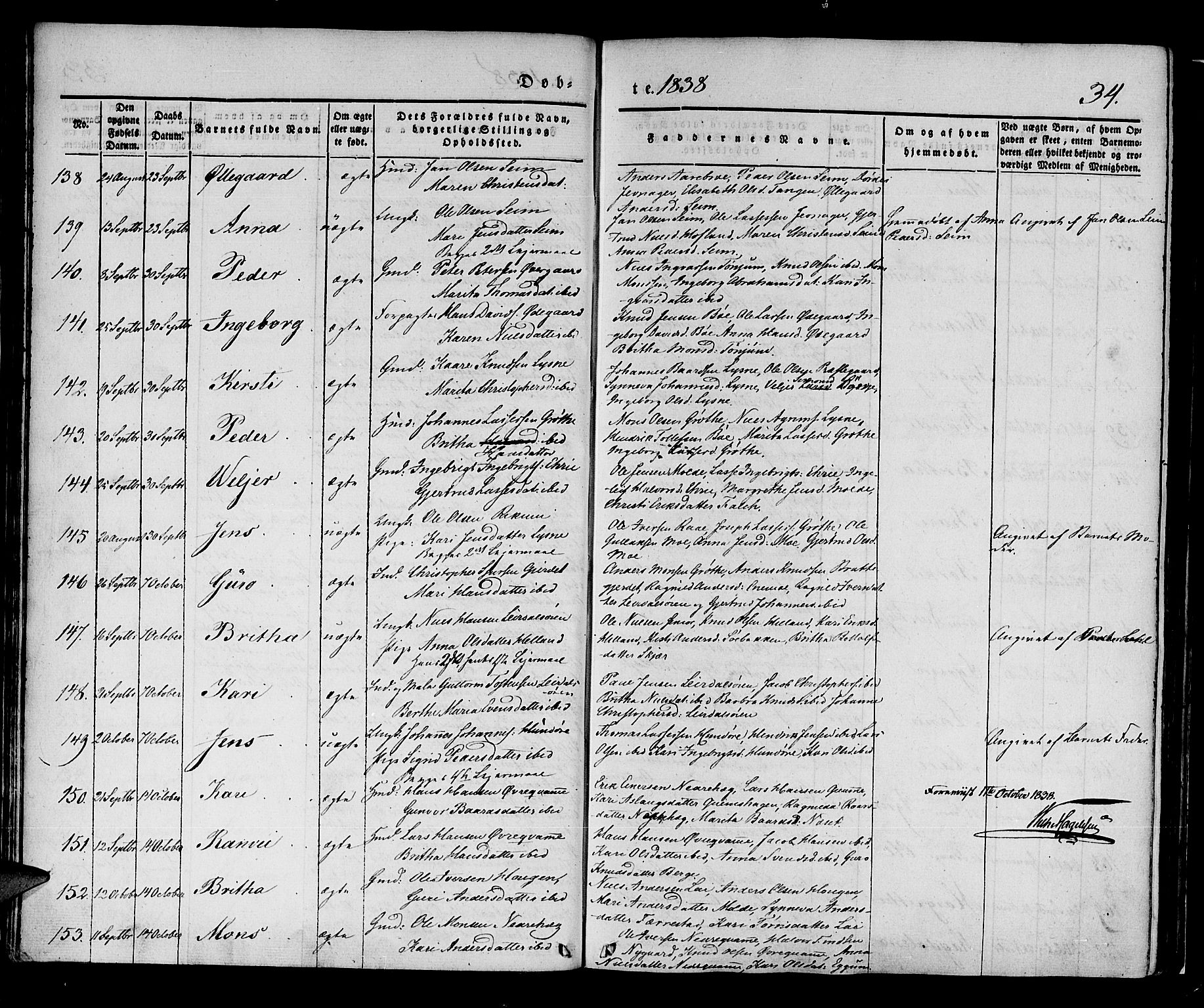 Lærdal sokneprestembete, AV/SAB-A-81201: Parish register (official) no. A 6, 1835-1849, p. 34