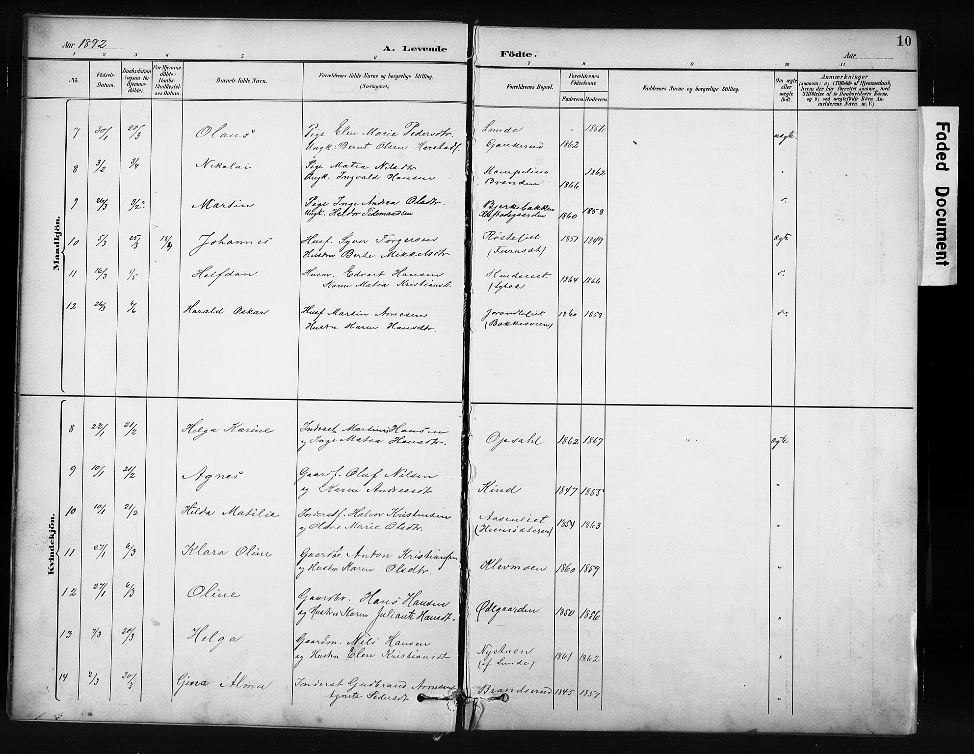 Nordre Land prestekontor, AV/SAH-PREST-124/H/Ha/Hab/L0012: Parish register (copy) no. 12, 1891-1909, p. 10