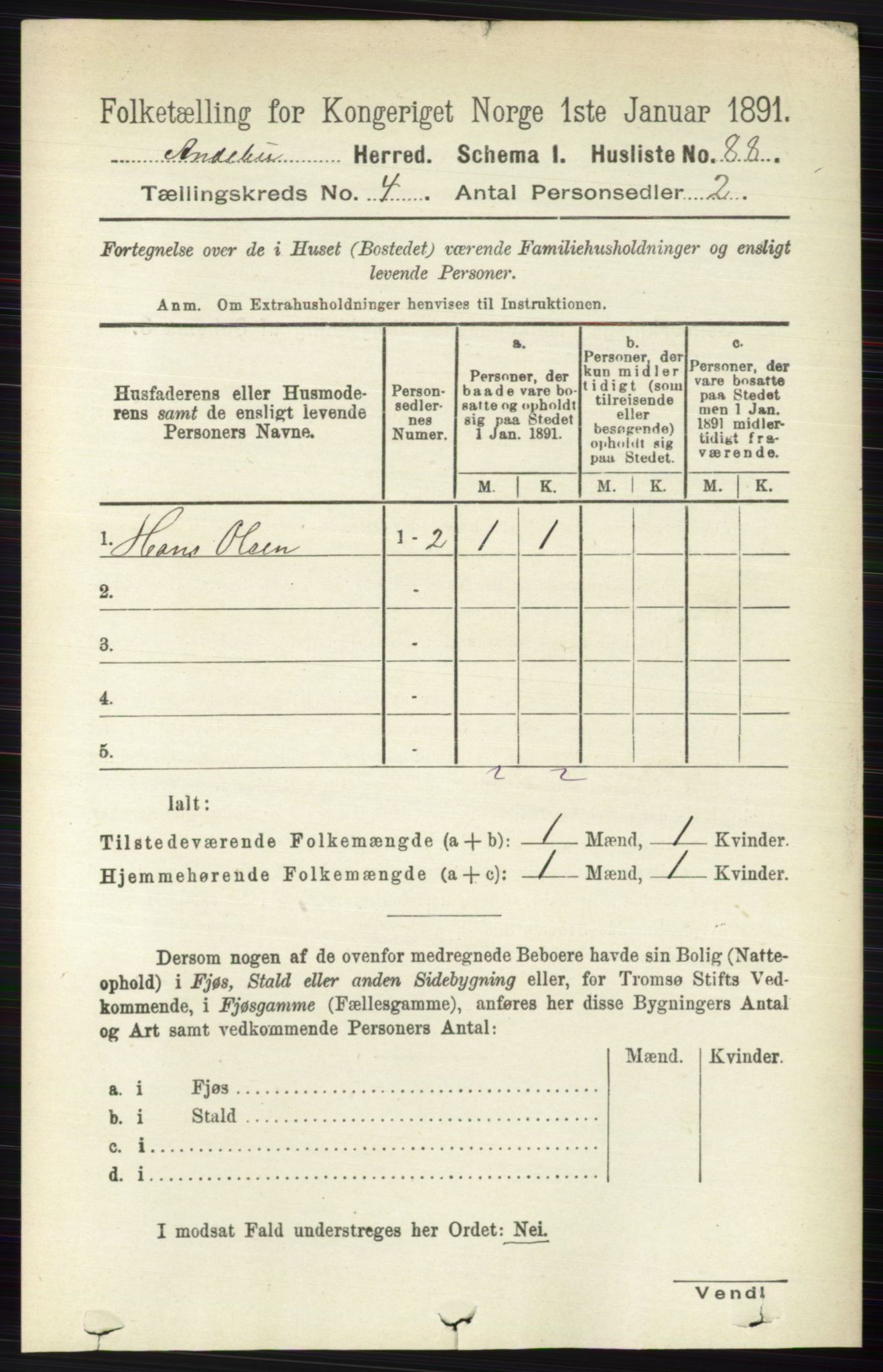 RA, 1891 census for 0719 Andebu, 1891, p. 2030