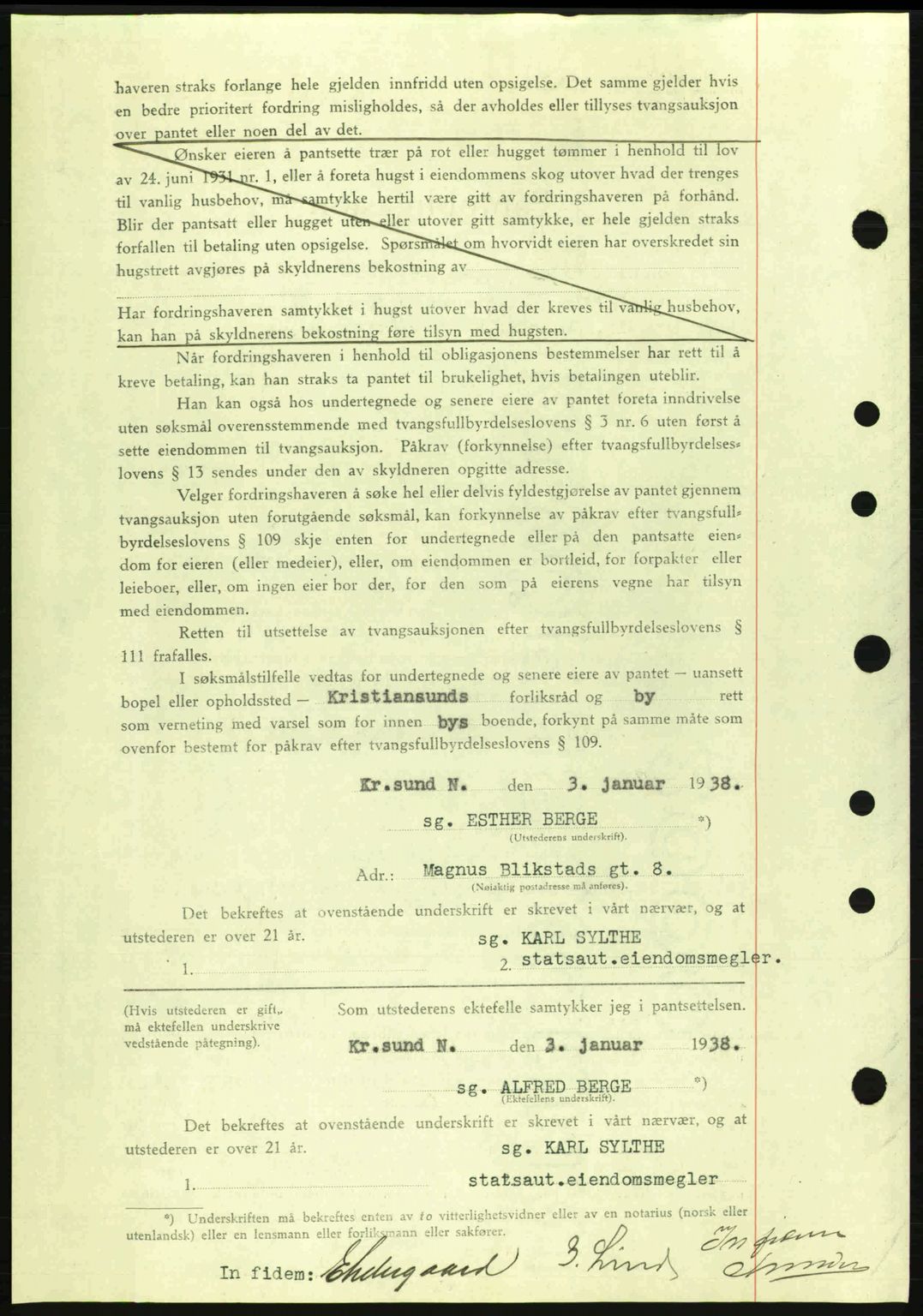 Kristiansund byfogd, SAT/A-4587/A/27: Mortgage book no. 31, 1938-1939, Diary no: : 37/1938