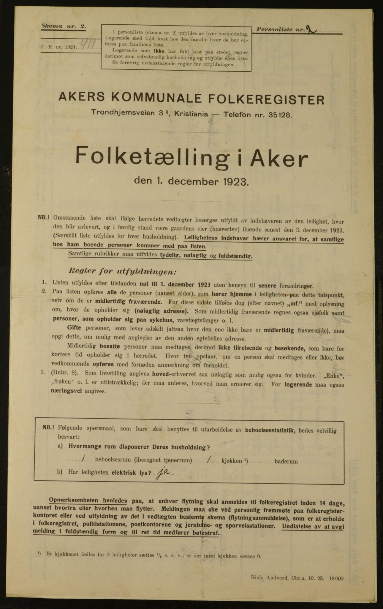 , Municipal Census 1923 for Aker, 1923, p. 2563