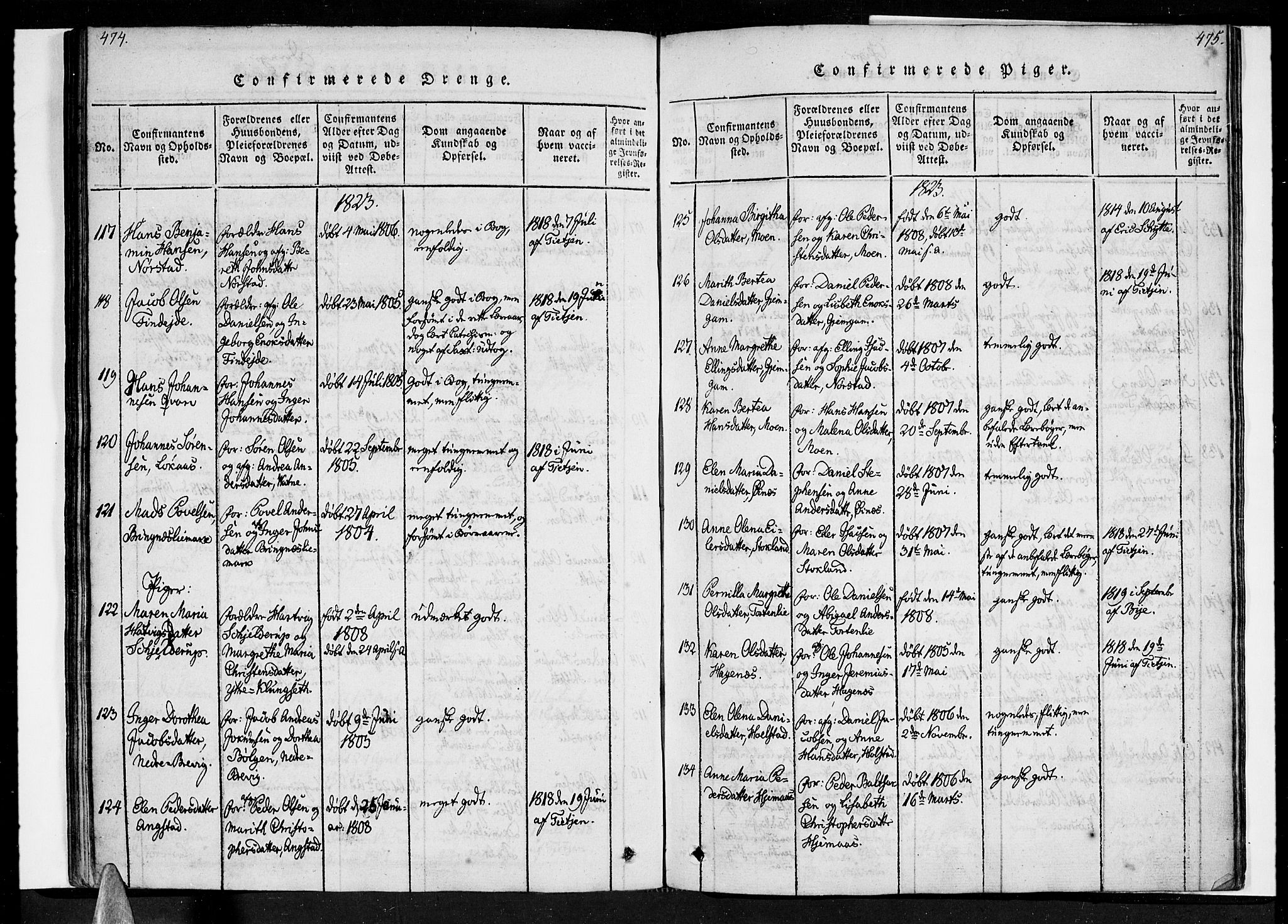 Ministerialprotokoller, klokkerbøker og fødselsregistre - Nordland, SAT/A-1459/852/L0736: Parish register (official) no. 852A06, 1820-1833, p. 474-475