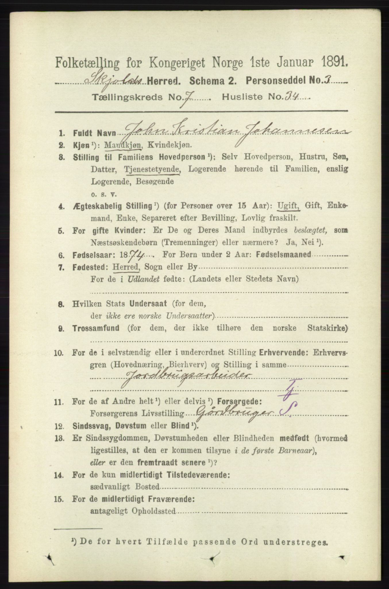 RA, 1891 census for 1154 Skjold, 1891, p. 1518