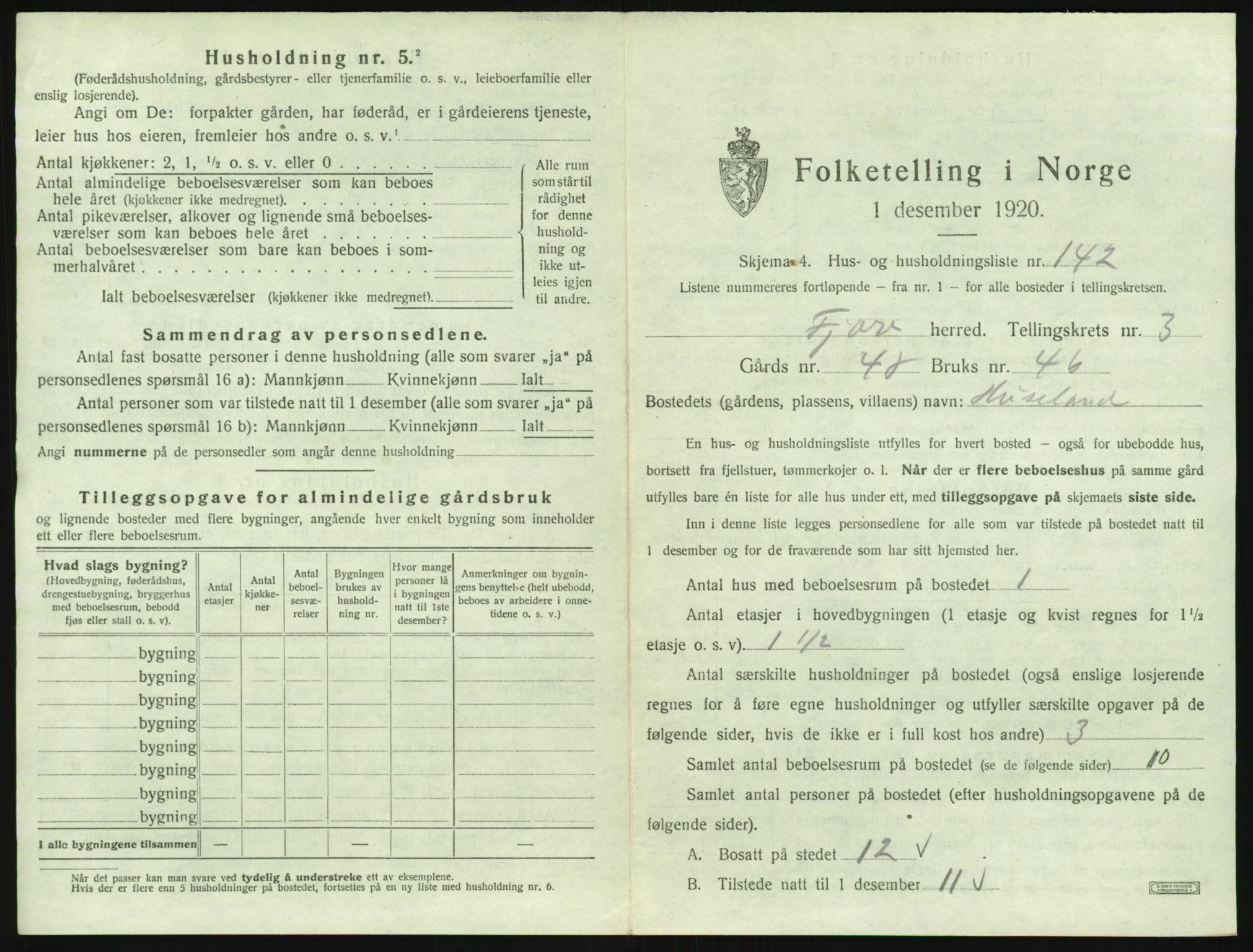 SAK, 1920 census for Fjære, 1920, p. 787