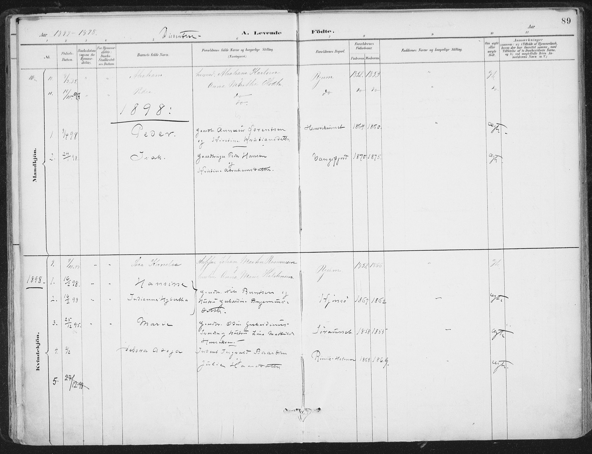 Ministerialprotokoller, klokkerbøker og fødselsregistre - Nord-Trøndelag, AV/SAT-A-1458/786/L0687: Parish register (official) no. 786A03, 1888-1898, p. 89