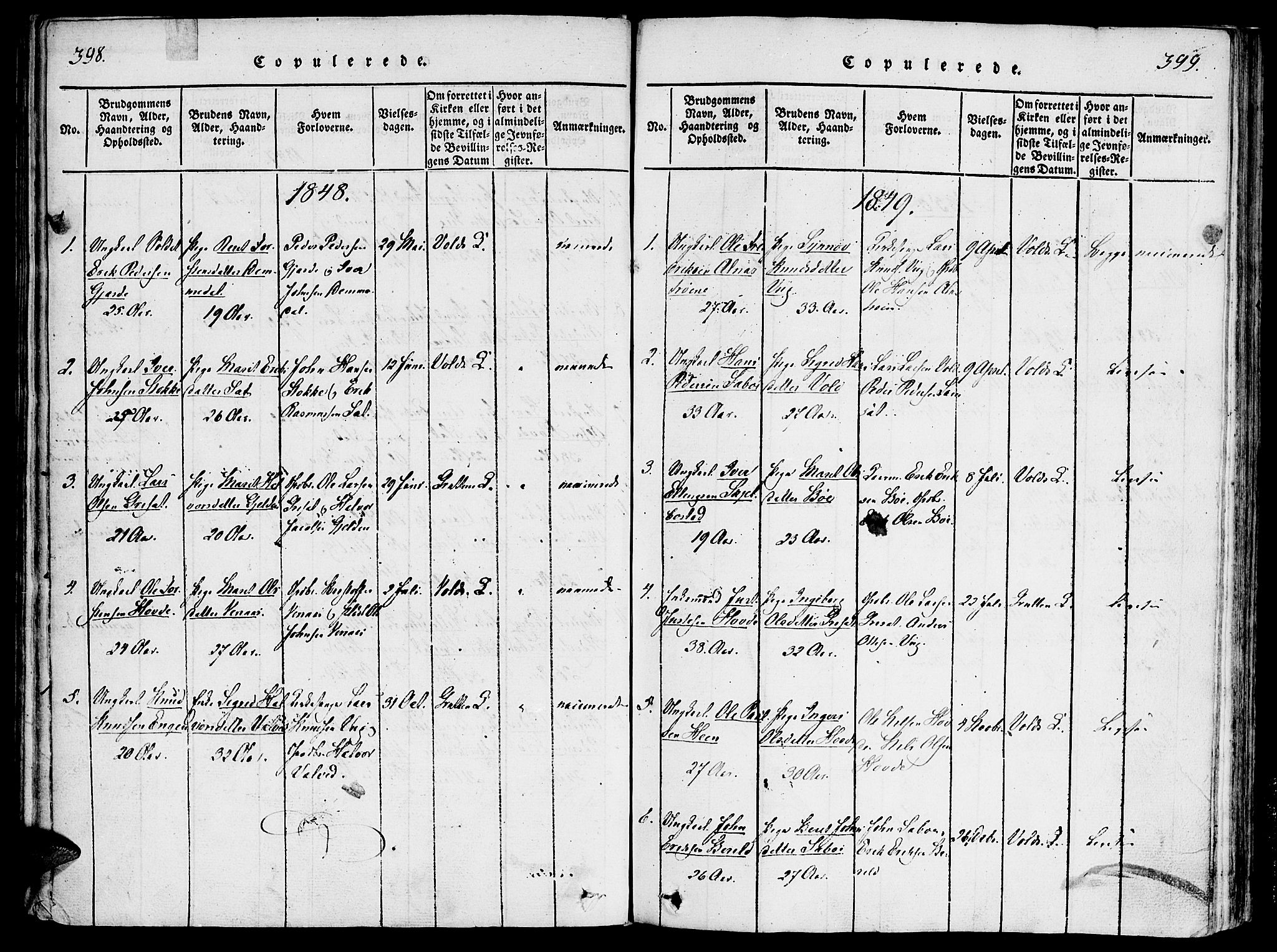 Ministerialprotokoller, klokkerbøker og fødselsregistre - Møre og Romsdal, SAT/A-1454/543/L0561: Parish register (official) no. 543A01, 1818-1853, p. 398-399