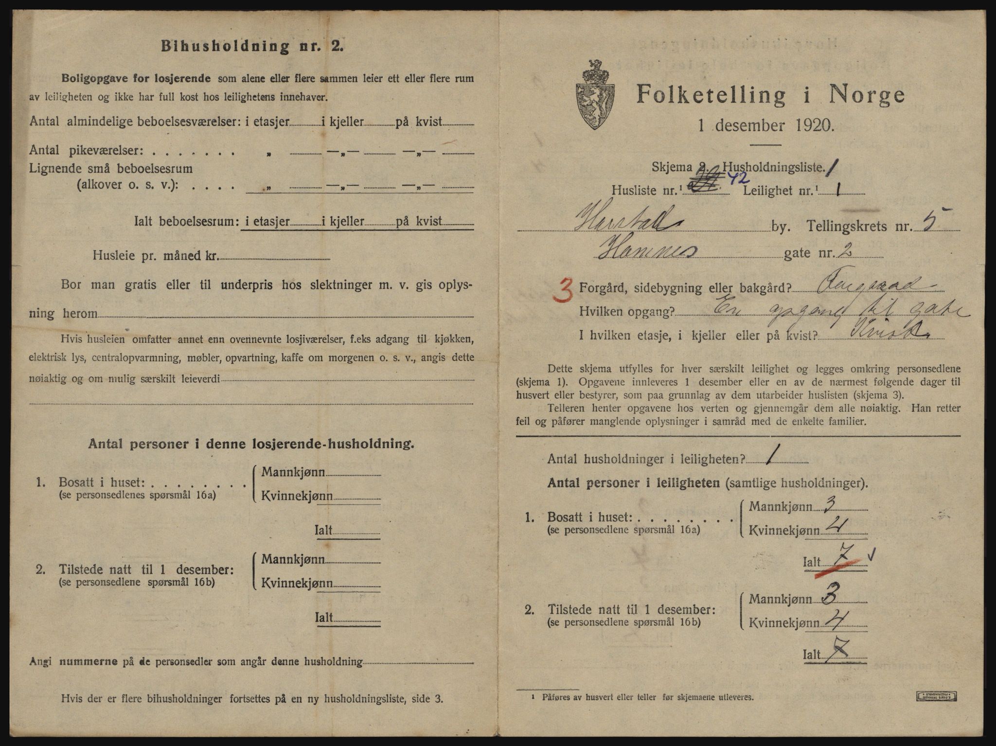 SATØ, 1920 census for Harstad, 1920, p. 1809