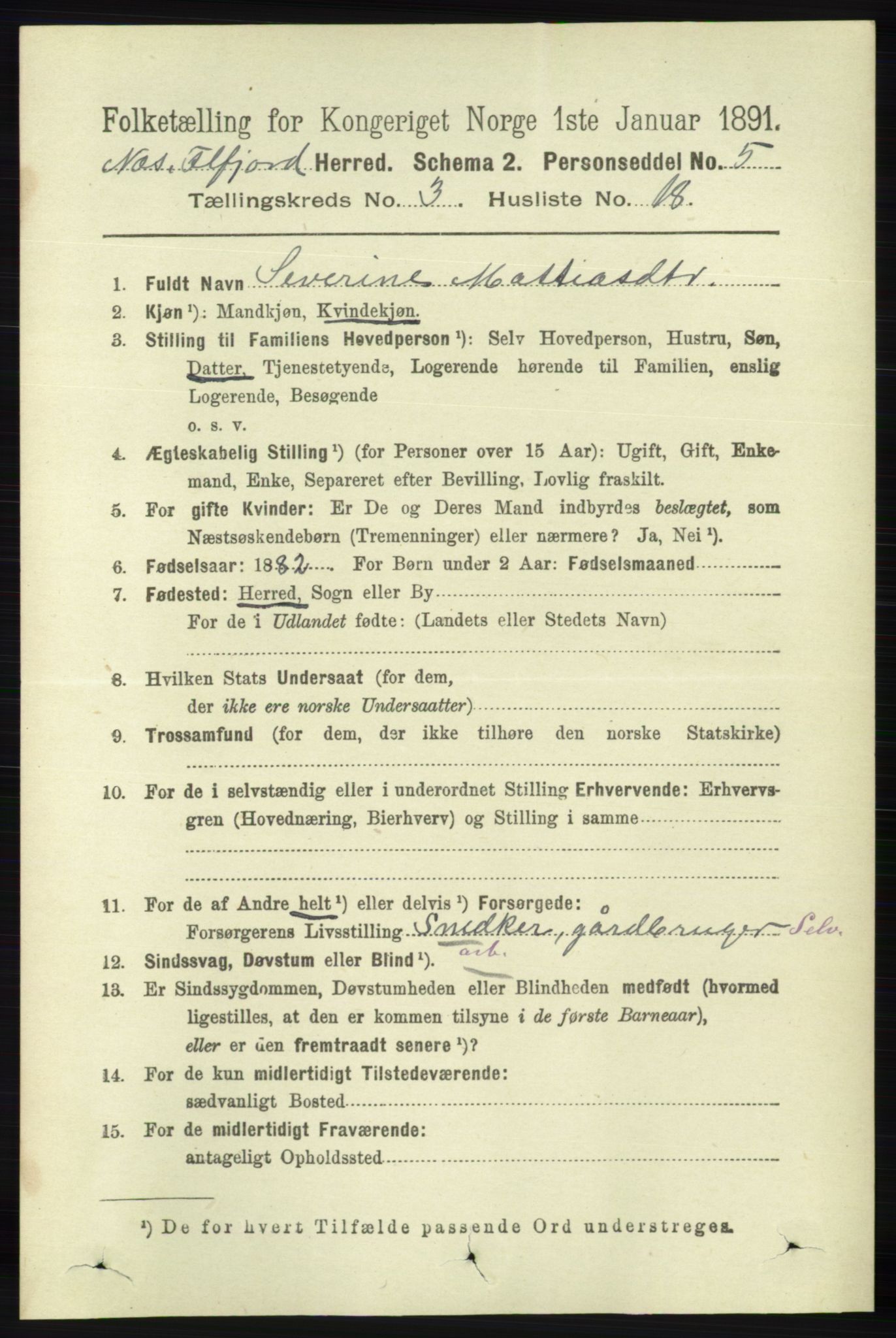 RA, 1891 census for 1043 Hidra og Nes, 1891, p. 1000