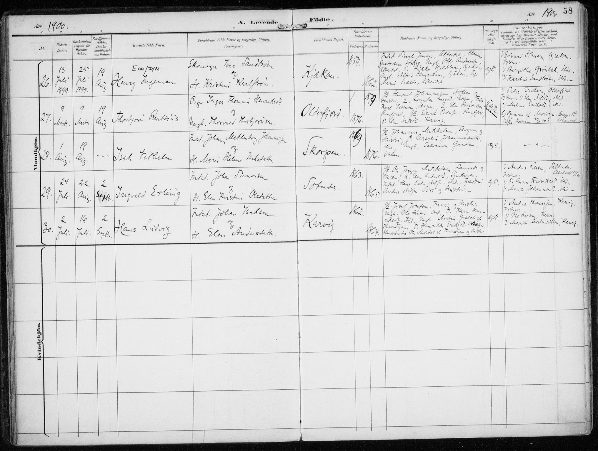 Skjervøy sokneprestkontor, AV/SATØ-S-1300/H/Ha/Haa/L0016kirke: Parish register (official) no. 16, 1892-1908, p. 58