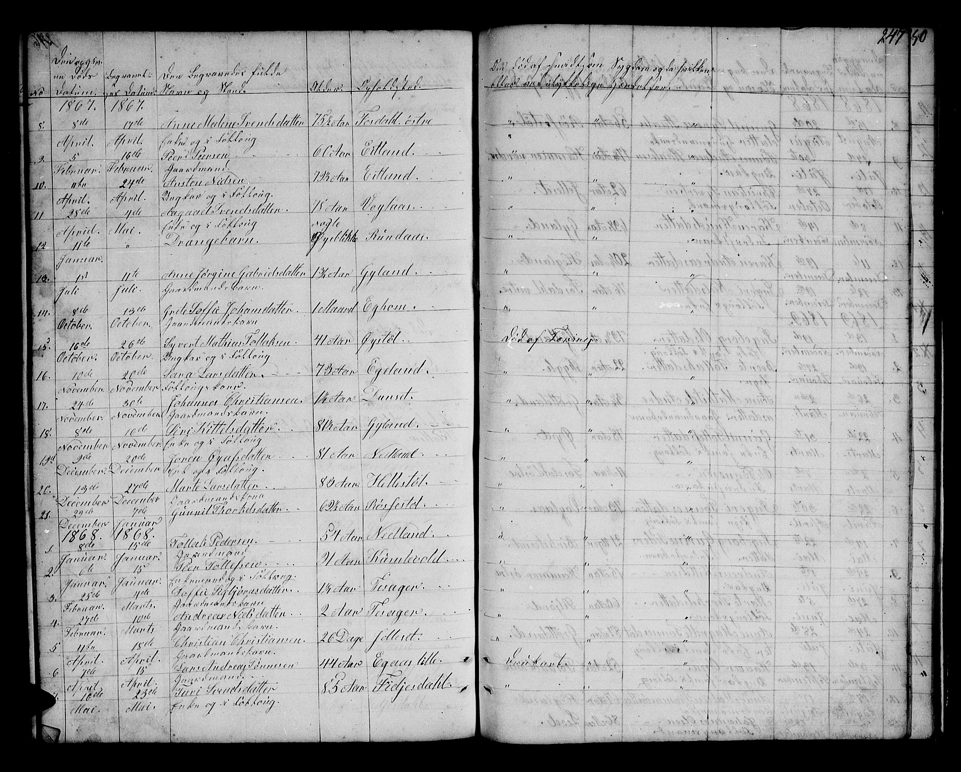 Bakke sokneprestkontor, SAK/1111-0002/F/Fb/Fbb/L0002: Parish register (copy) no. B 2, 1849-1878, p. 247