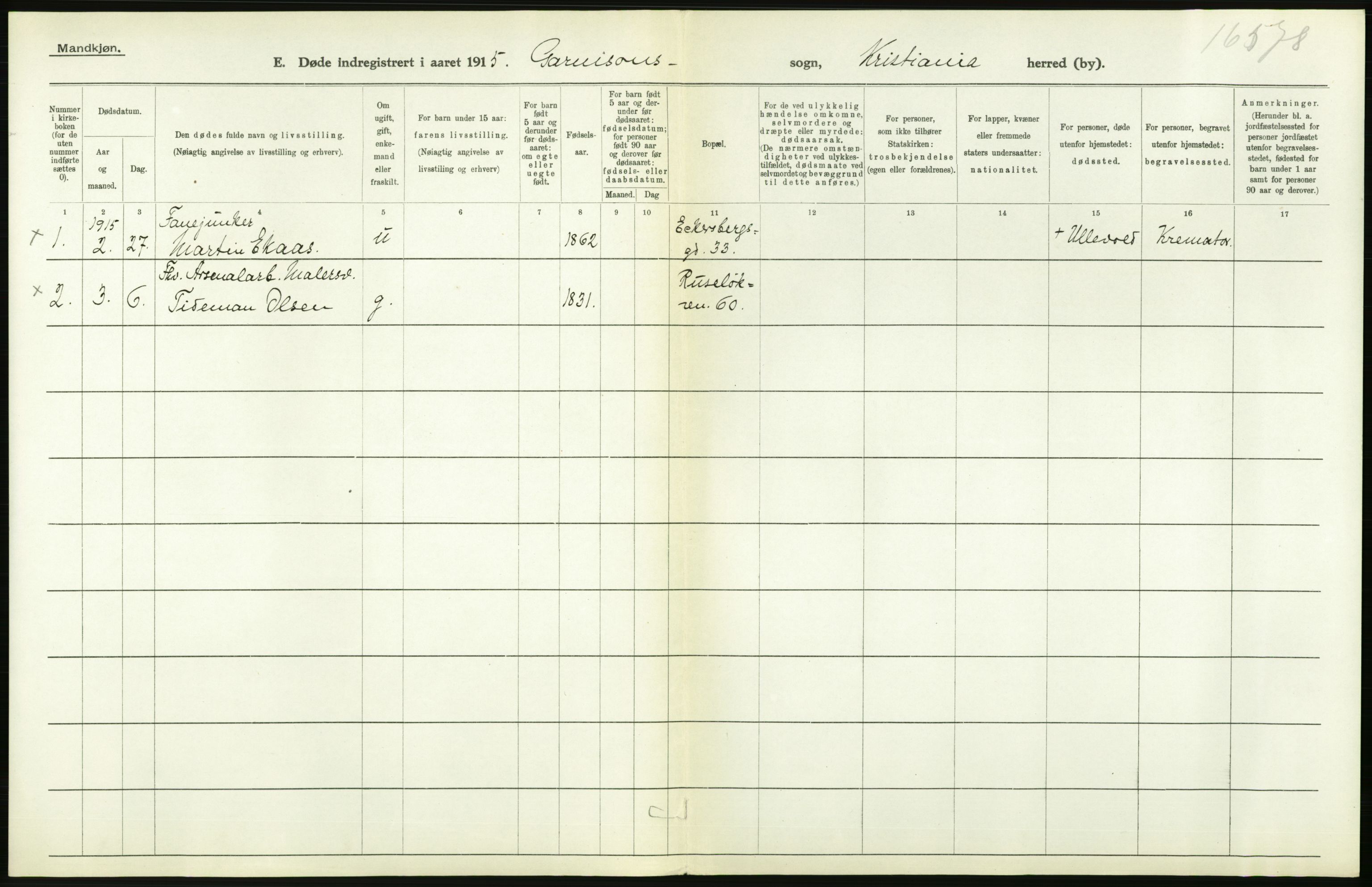 Statistisk sentralbyrå, Sosiodemografiske emner, Befolkning, AV/RA-S-2228/D/Df/Dfb/Dfbe/L0010: Kristiania: Døde, dødfødte., 1915, p. 358