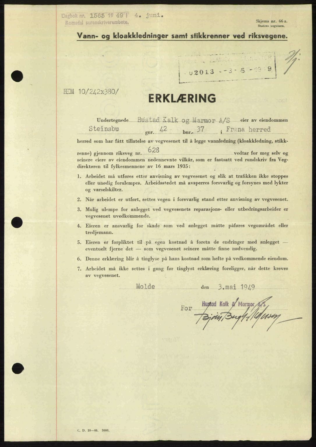 Romsdal sorenskriveri, AV/SAT-A-4149/1/2/2C: Mortgage book no. A30, 1949-1949, Diary no: : 1563/1949