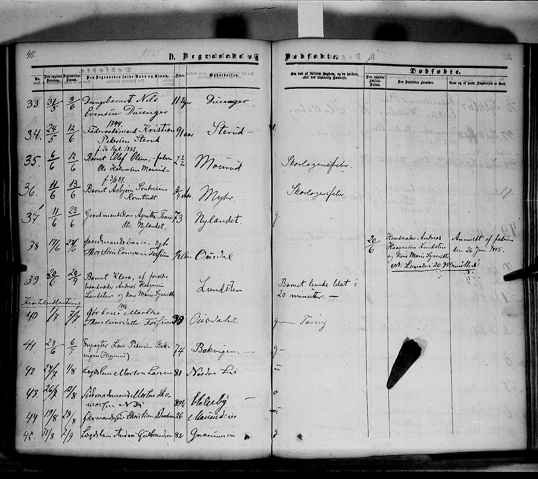Nes prestekontor, Hedmark, SAH/PREST-020/K/Ka/L0004: Parish register (official) no. 4, 1852-1886, p. 411