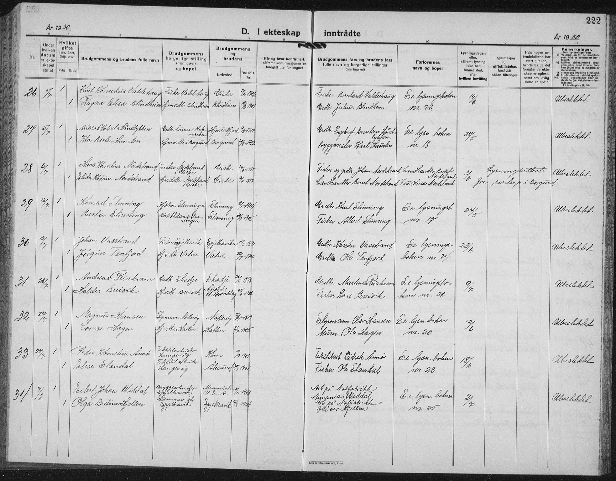 Ministerialprotokoller, klokkerbøker og fødselsregistre - Møre og Romsdal, AV/SAT-A-1454/528/L0436: Parish register (copy) no. 528C17, 1927-1939, p. 222