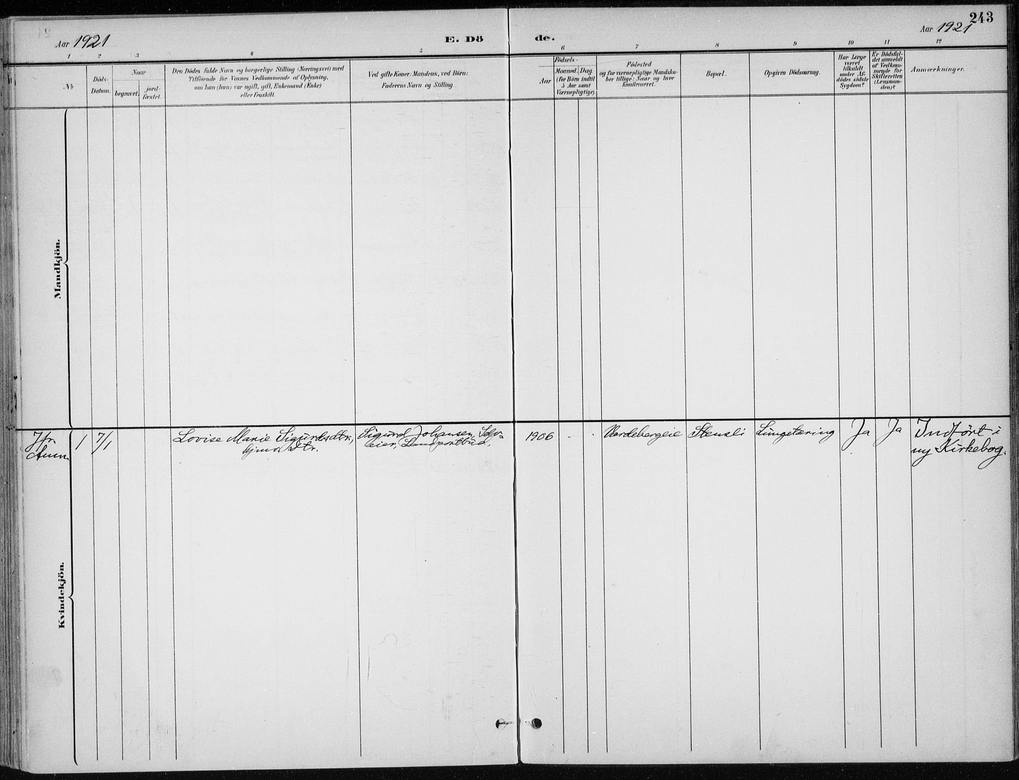 Stange prestekontor, SAH/PREST-002/K/L0023: Parish register (official) no. 23, 1897-1920, p. 243