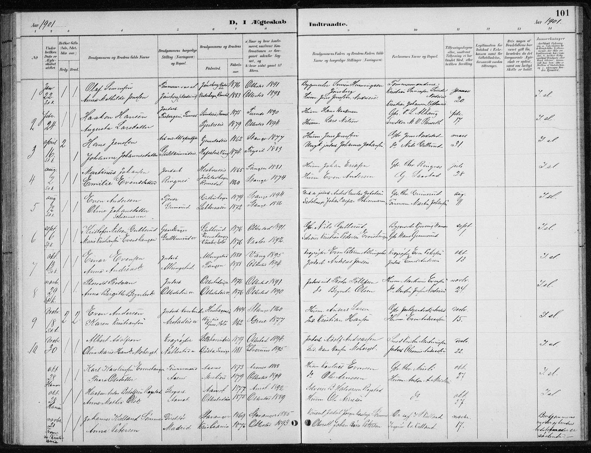 Stange prestekontor, SAH/PREST-002/L/L0010: Parish register (copy) no. 10, 1894-1905, p. 101