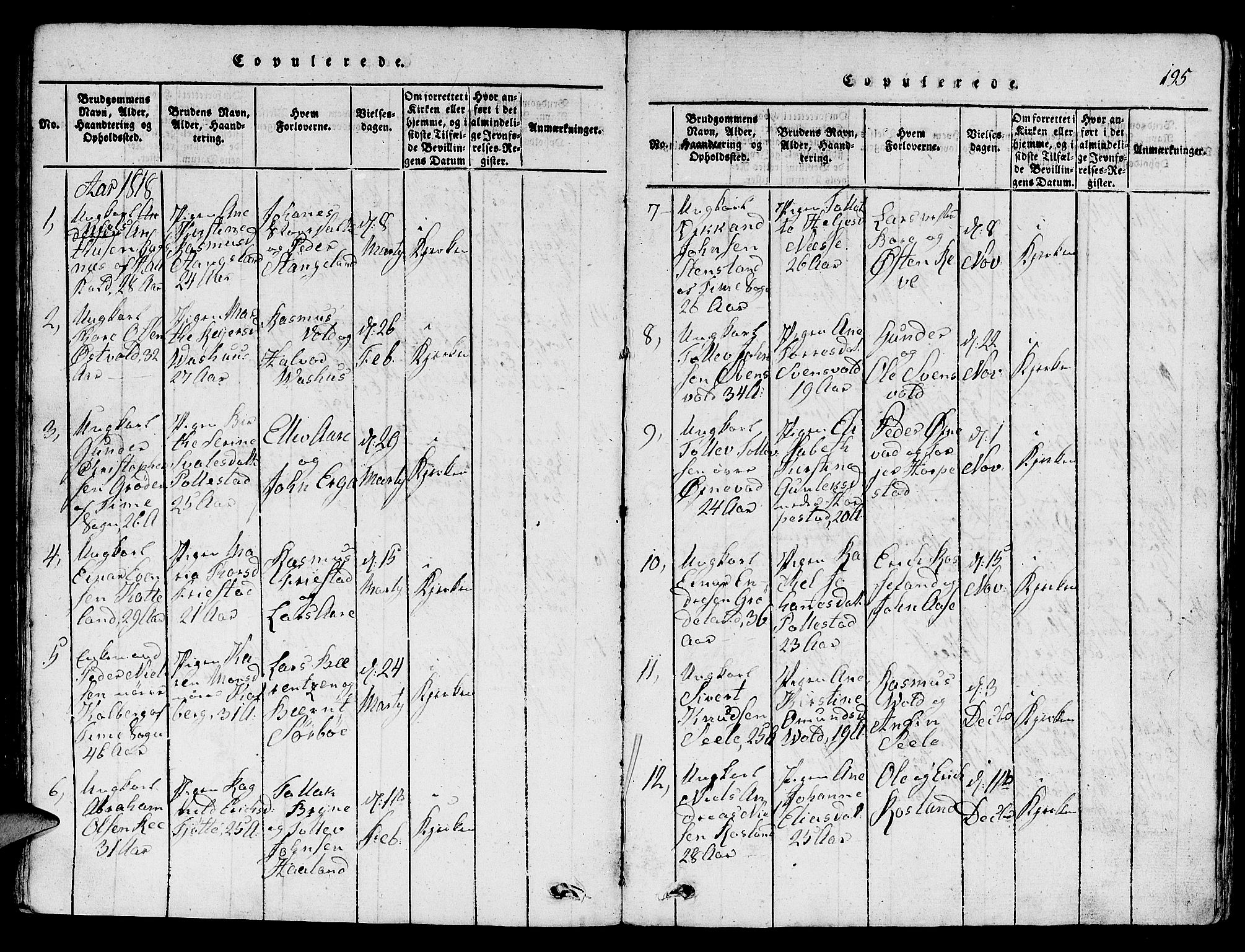 Klepp sokneprestkontor, AV/SAST-A-101803/001/3/30BA/L0002: Parish register (official) no. A 2, 1816-1833, p. 195