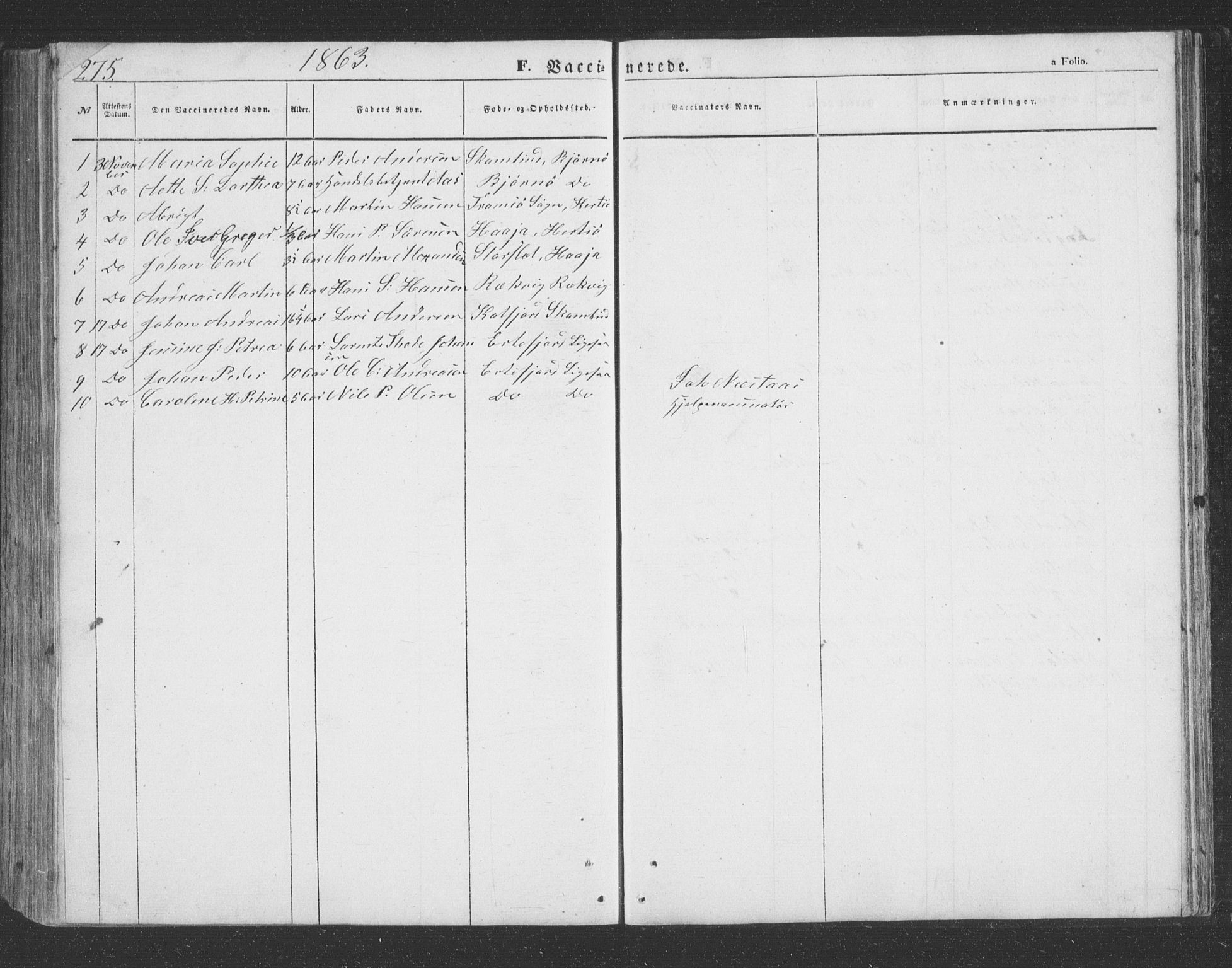 Lenvik sokneprestembete, AV/SATØ-S-1310/H/Ha/Hab/L0020klokker: Parish register (copy) no. 20, 1855-1883, p. 275