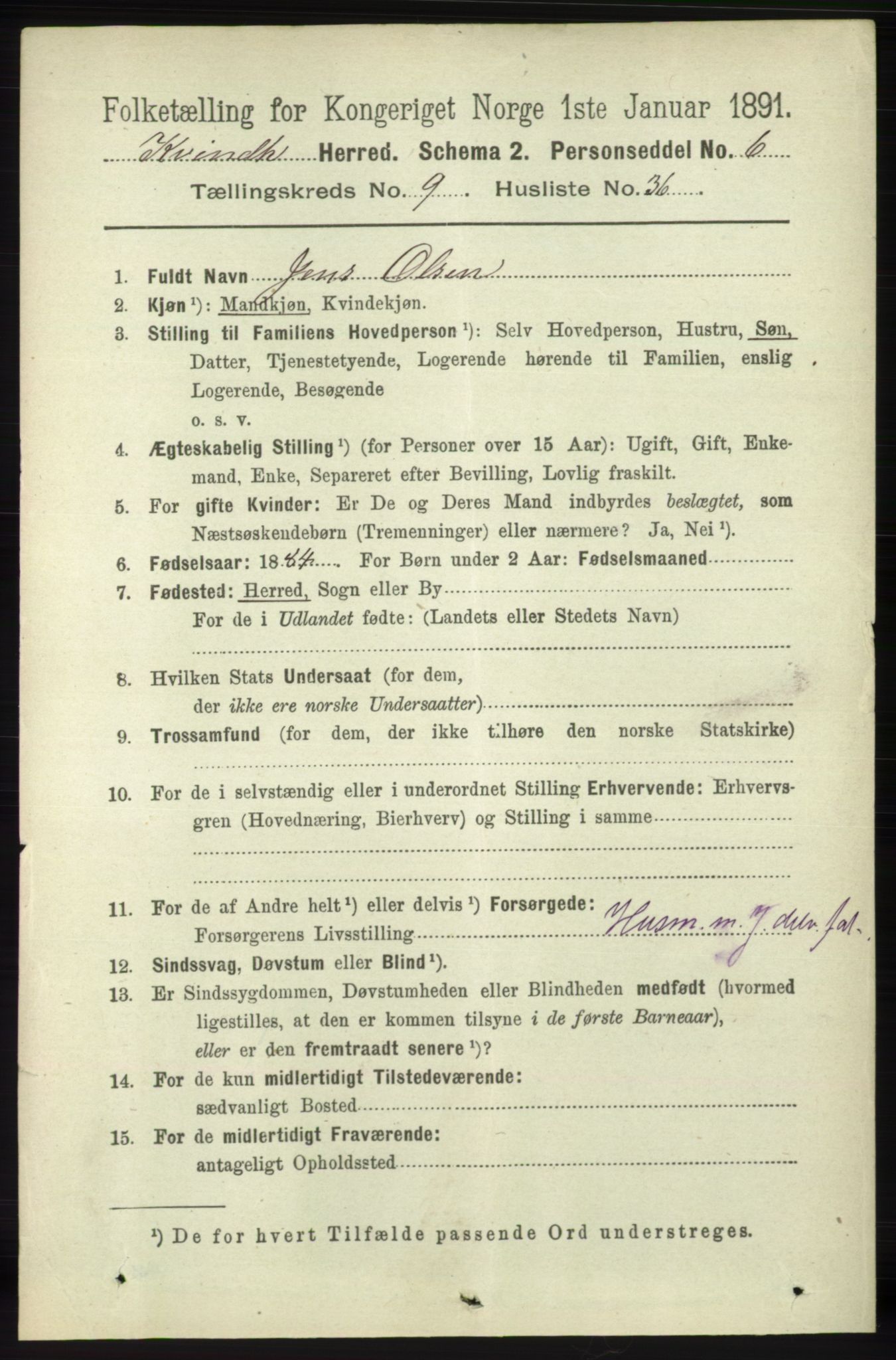 RA, 1891 census for 1224 Kvinnherad, 1891, p. 3518