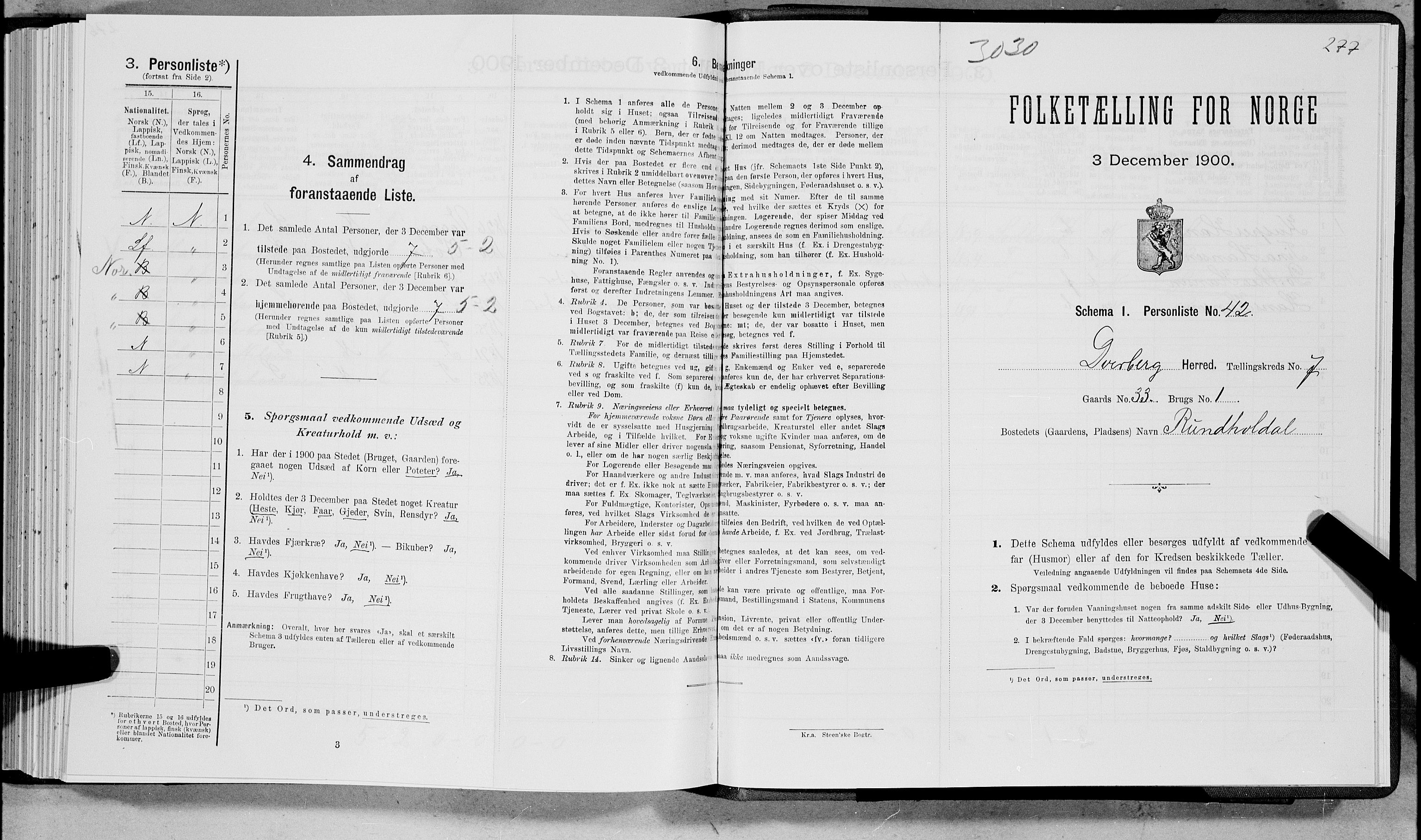 SAT, 1900 census for Dverberg, 1900, p. 658