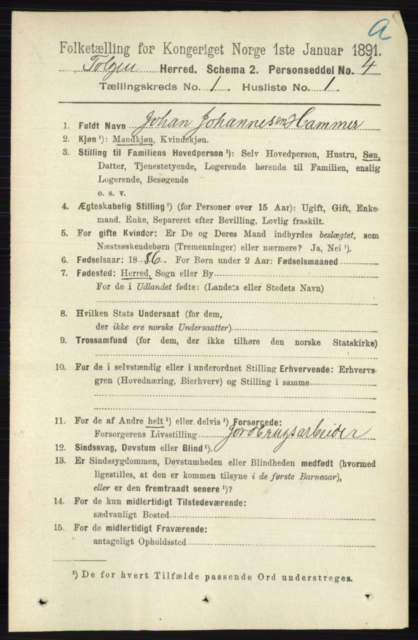 RA, 1891 census for 0436 Tolga, 1891, p. 74