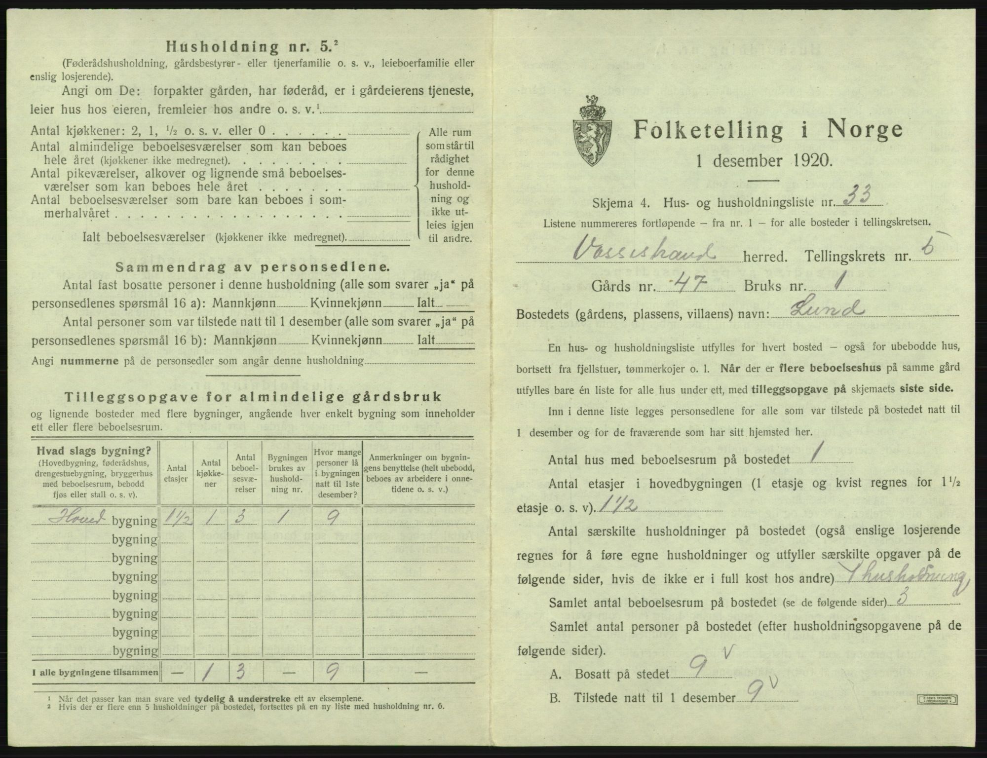 SAB, 1920 census for Vossestrand, 1920, p. 408