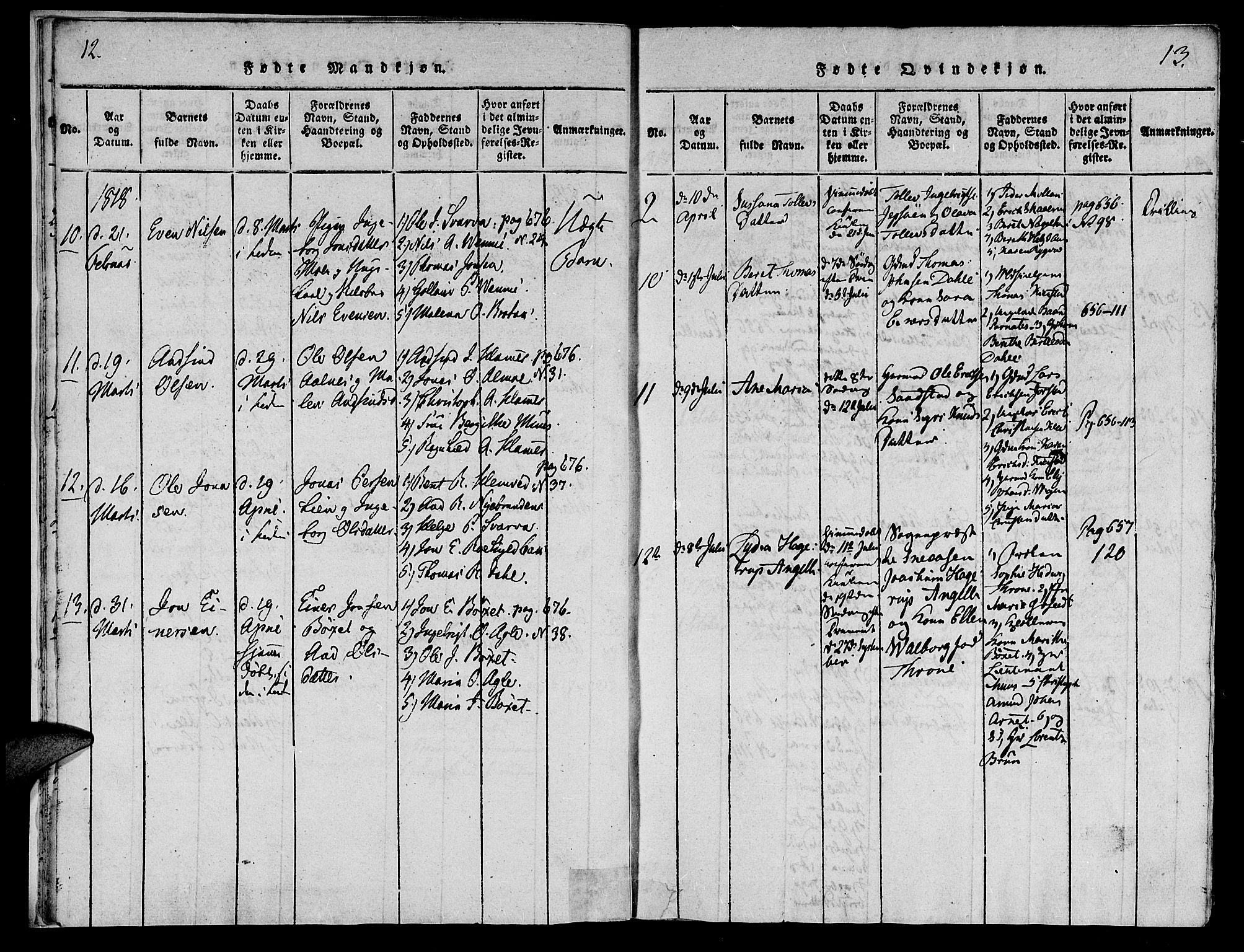 Ministerialprotokoller, klokkerbøker og fødselsregistre - Nord-Trøndelag, AV/SAT-A-1458/749/L0479: Parish register (copy) no. 749C01, 1817-1829, p. 12-13
