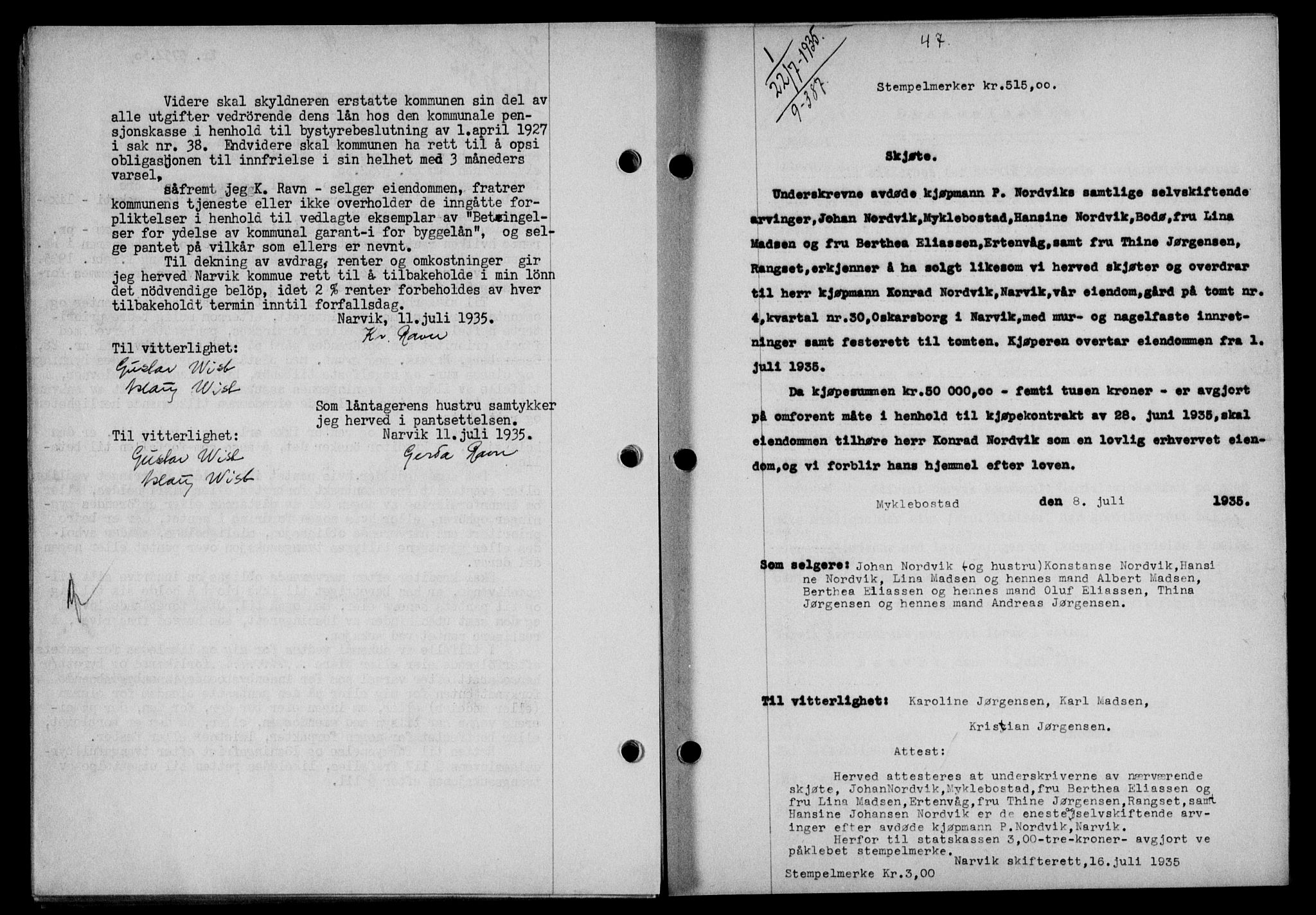 Narvik sorenskriveri, SAT/A-0002/1/2/2C/2Ca/L0011: Mortgage book no. 14, 1935-1937, Deed date: 22.07.1935