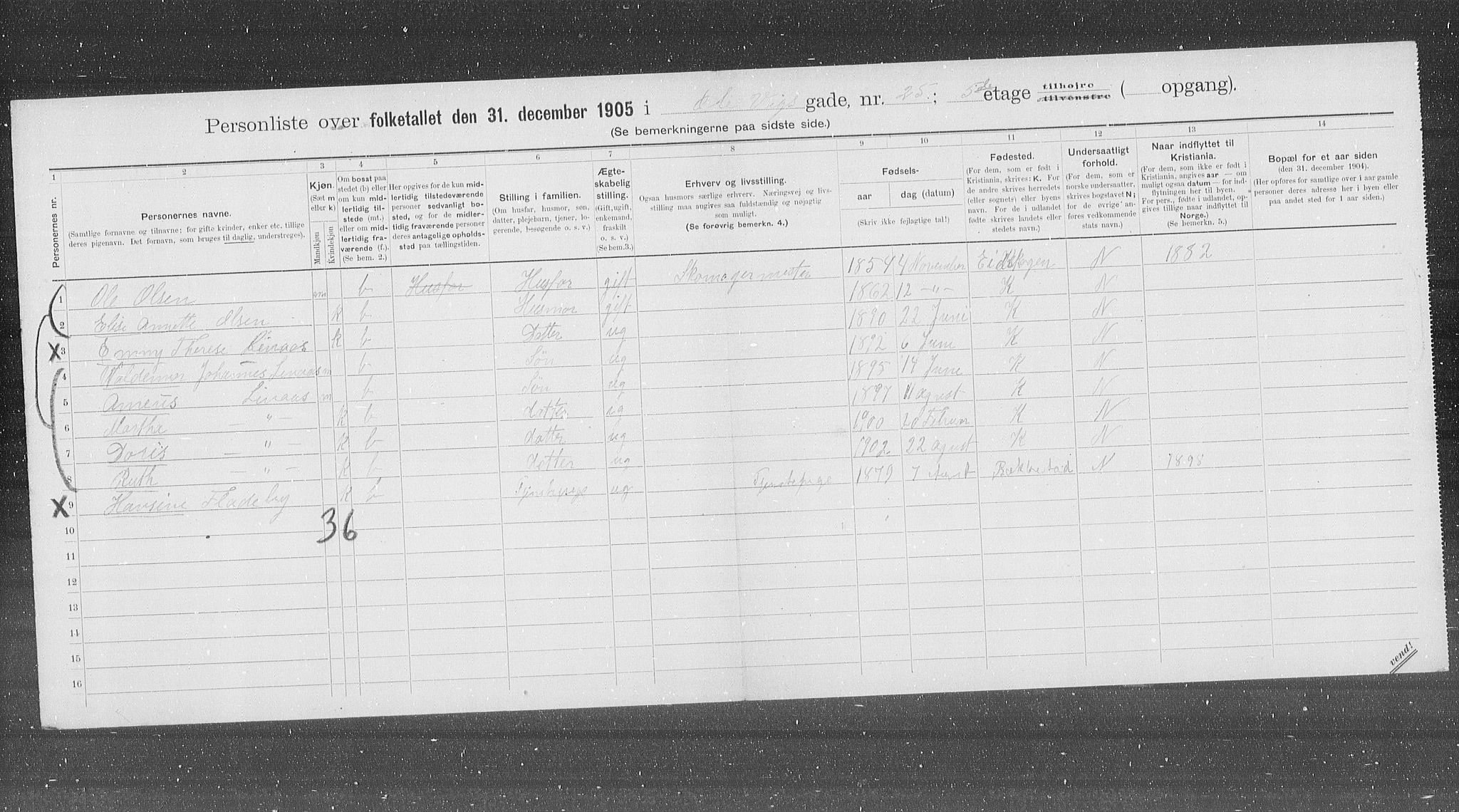 OBA, Municipal Census 1905 for Kristiania, 1905, p. 39809