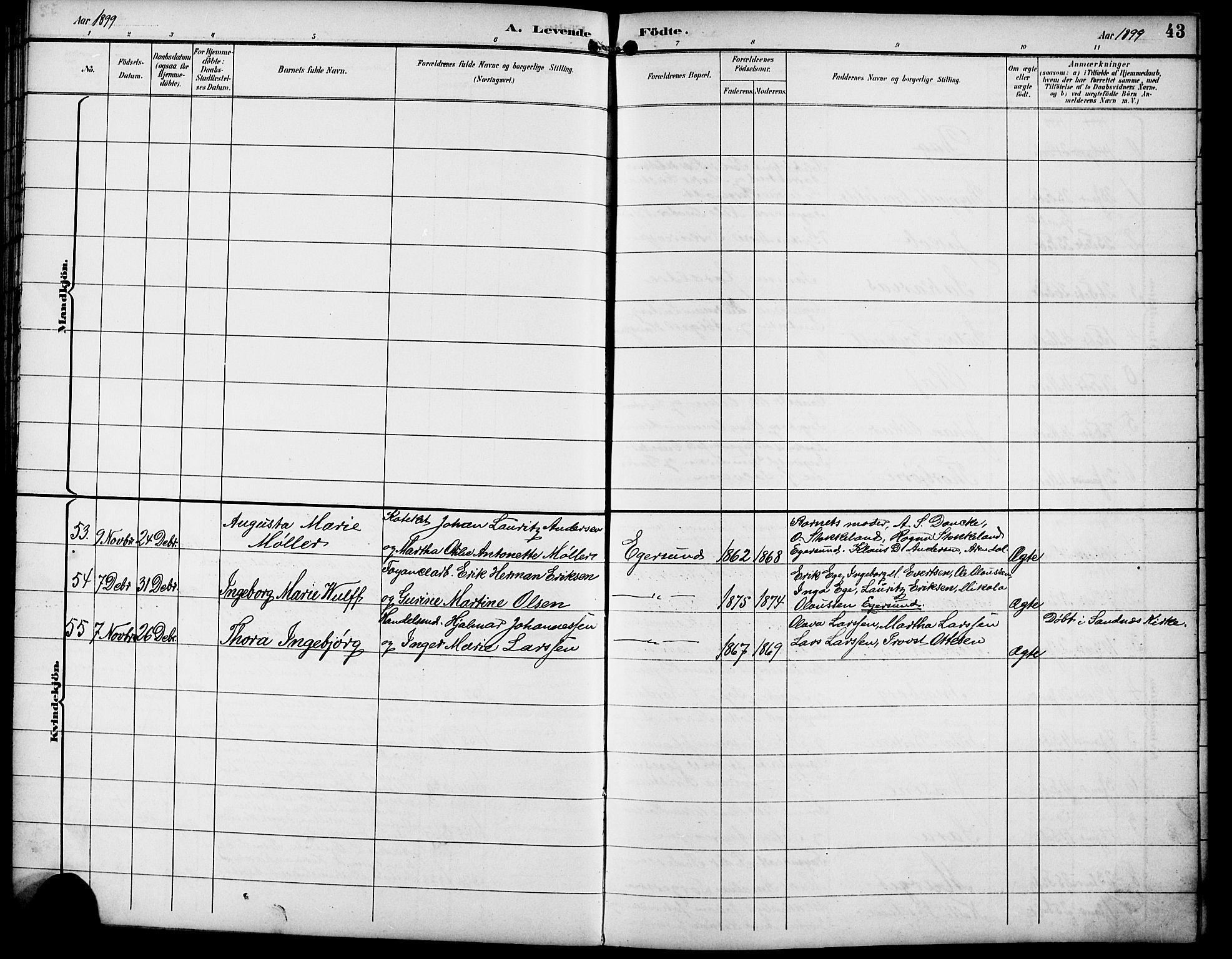 Eigersund sokneprestkontor, AV/SAST-A-101807/S09/L0010: Parish register (copy) no. B 10, 1893-1907, p. 43