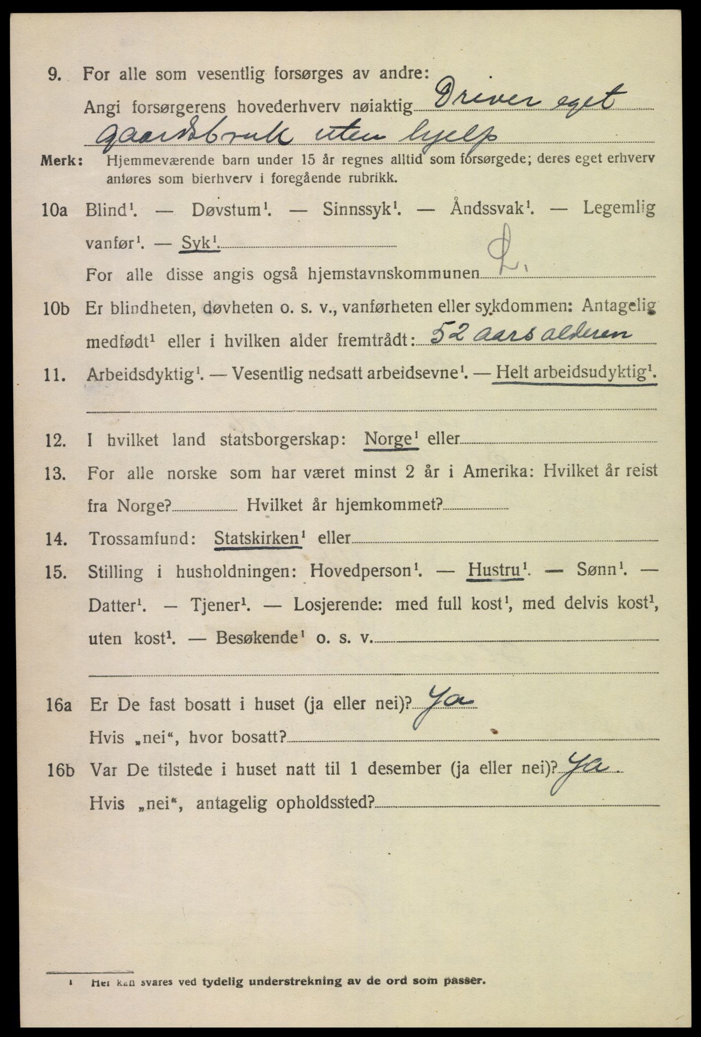 SAK, 1920 census for Lyngdal, 1920, p. 5830