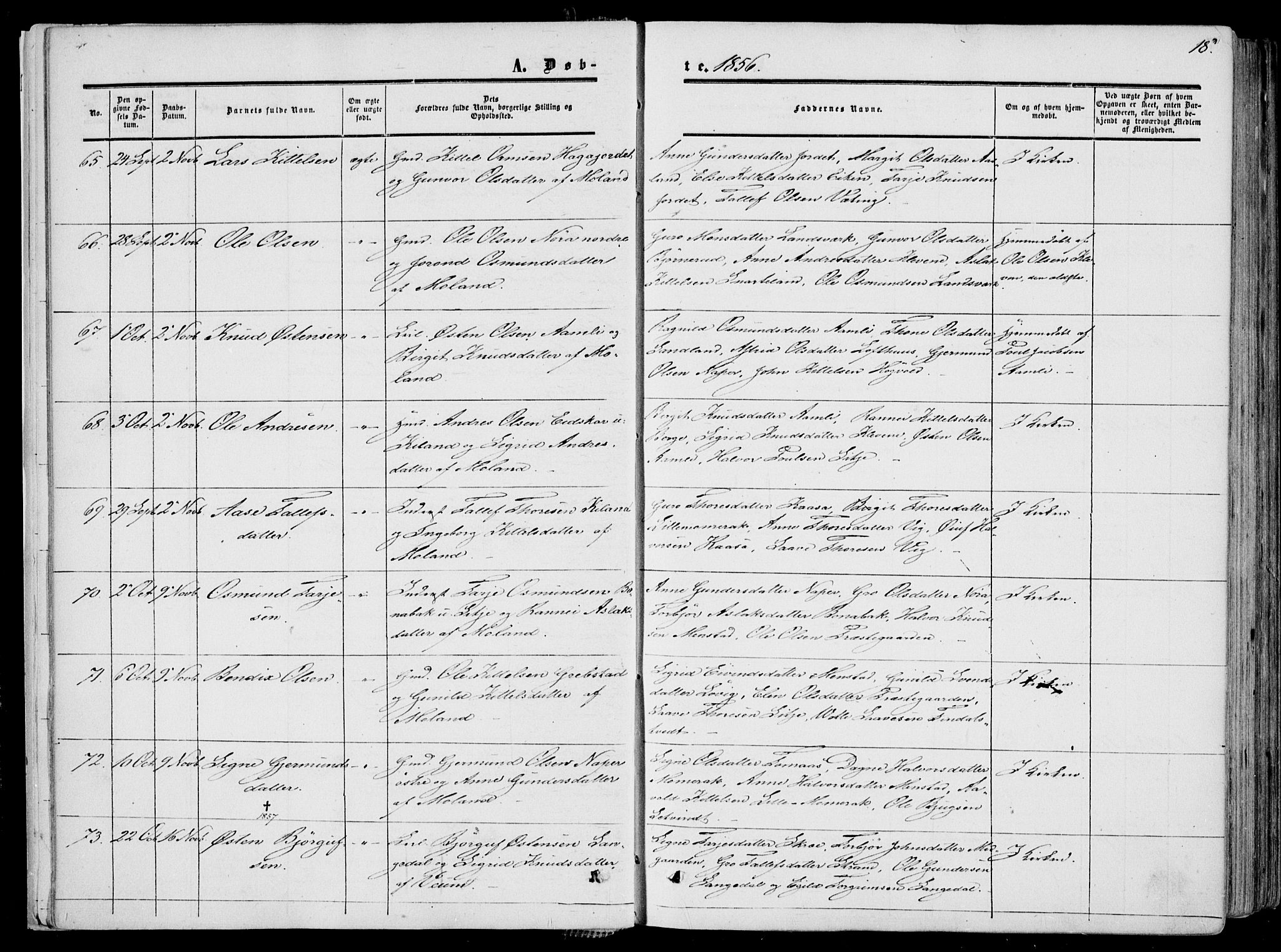 Fyresdal kirkebøker, SAKO/A-263/F/Fa/L0005: Parish register (official) no. I 5, 1855-1871, p. 18