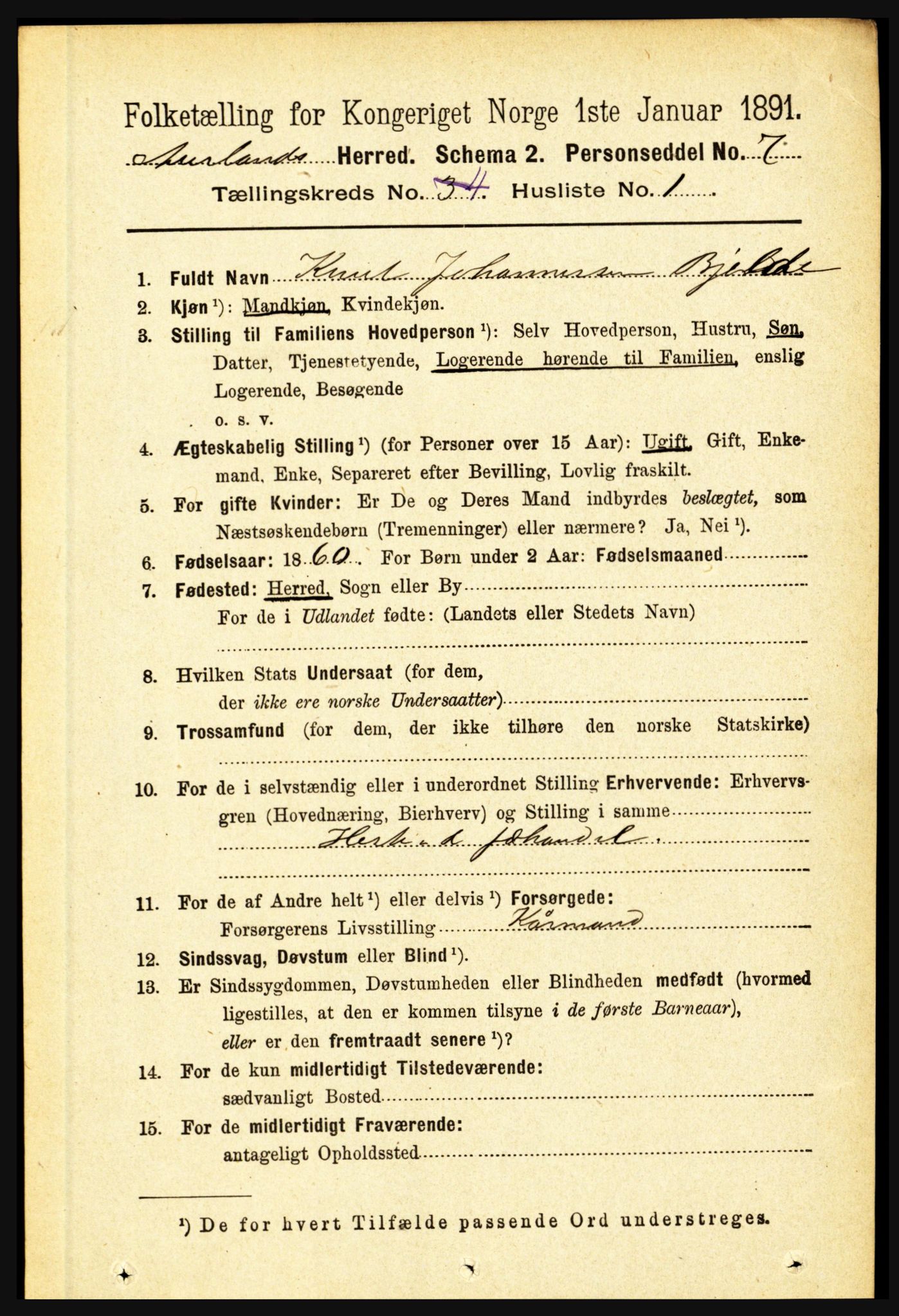 RA, 1891 census for 1421 Aurland, 1891, p. 1364