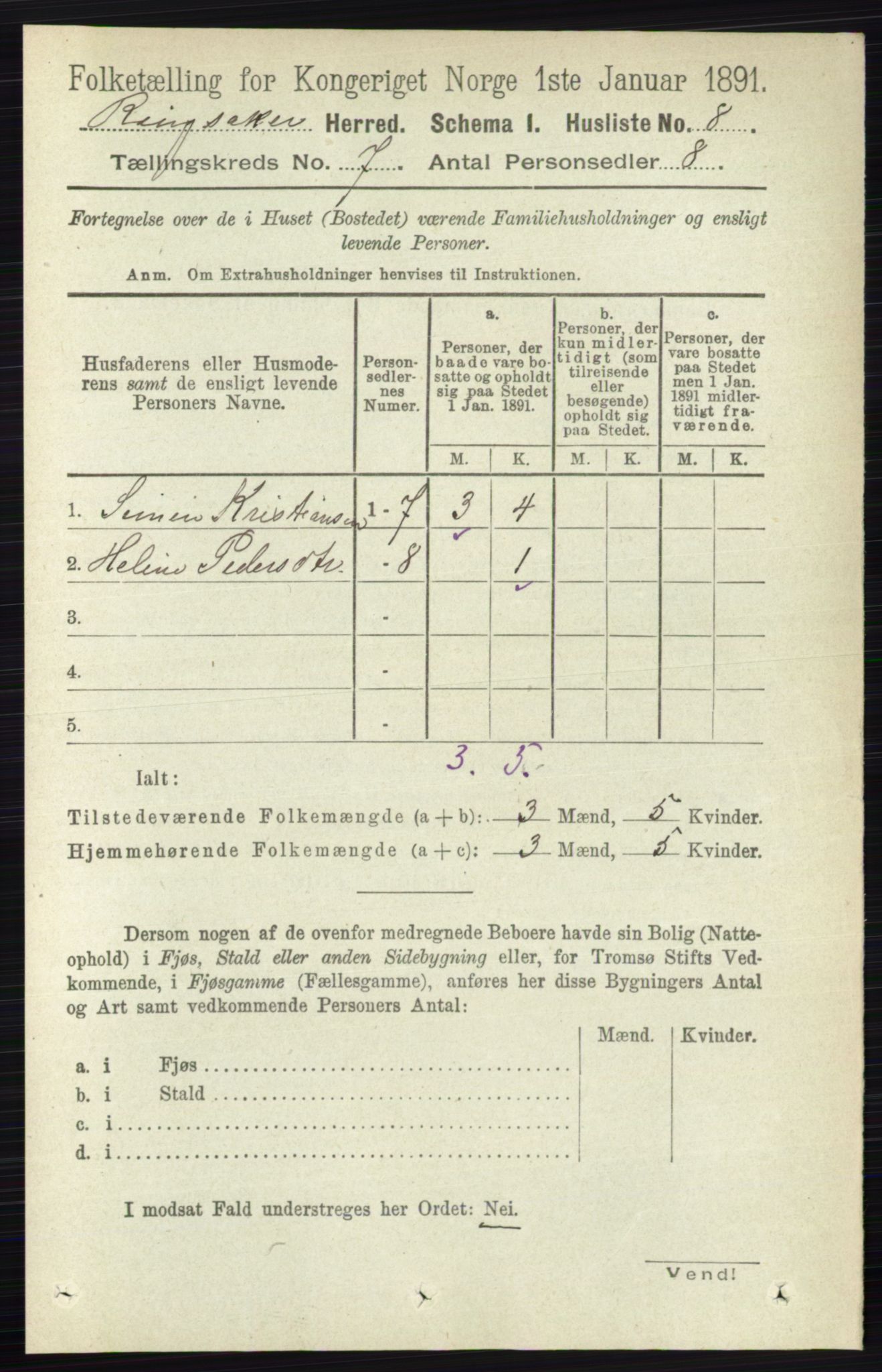 RA, 1891 census for 0412 Ringsaker, 1891, p. 3798