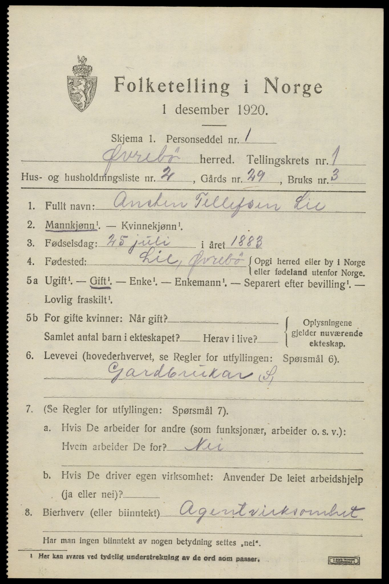 SAK, 1920 census for Øvrebø, 1920, p. 394