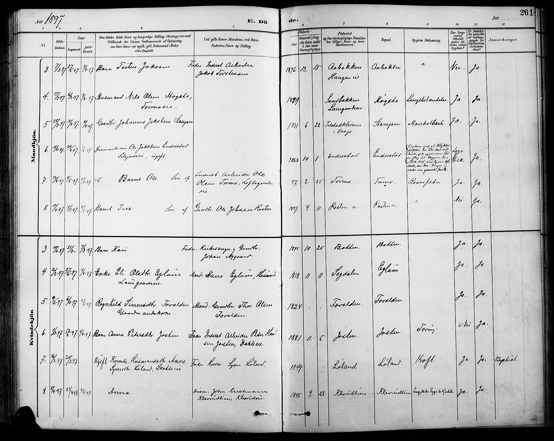 Sel prestekontor, SAH/PREST-074/H/Ha/Hab/L0001: Parish register (copy) no. 1, 1894-1923, p. 261