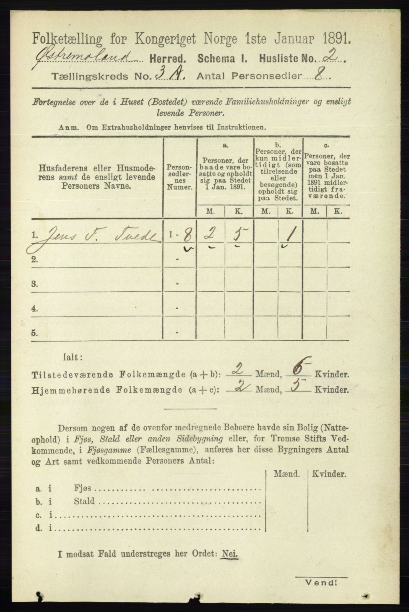 RA, 1891 census for 0918 Austre Moland, 1891, p. 1293