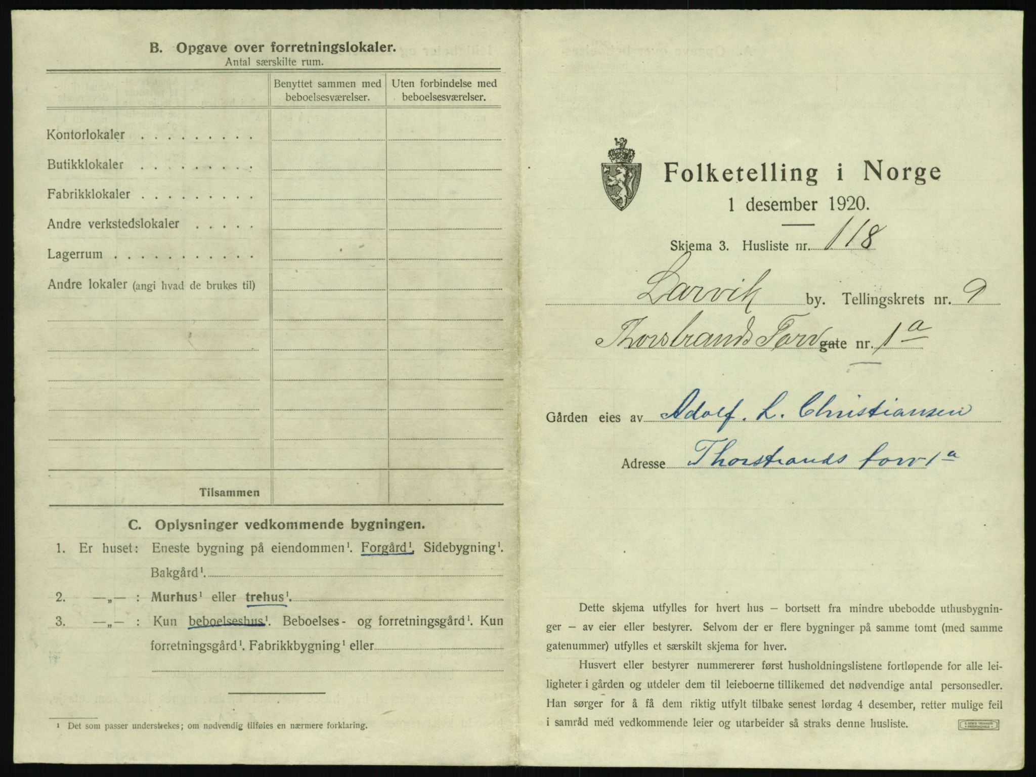 SAKO, 1920 census for Larvik, 1920, p. 2396