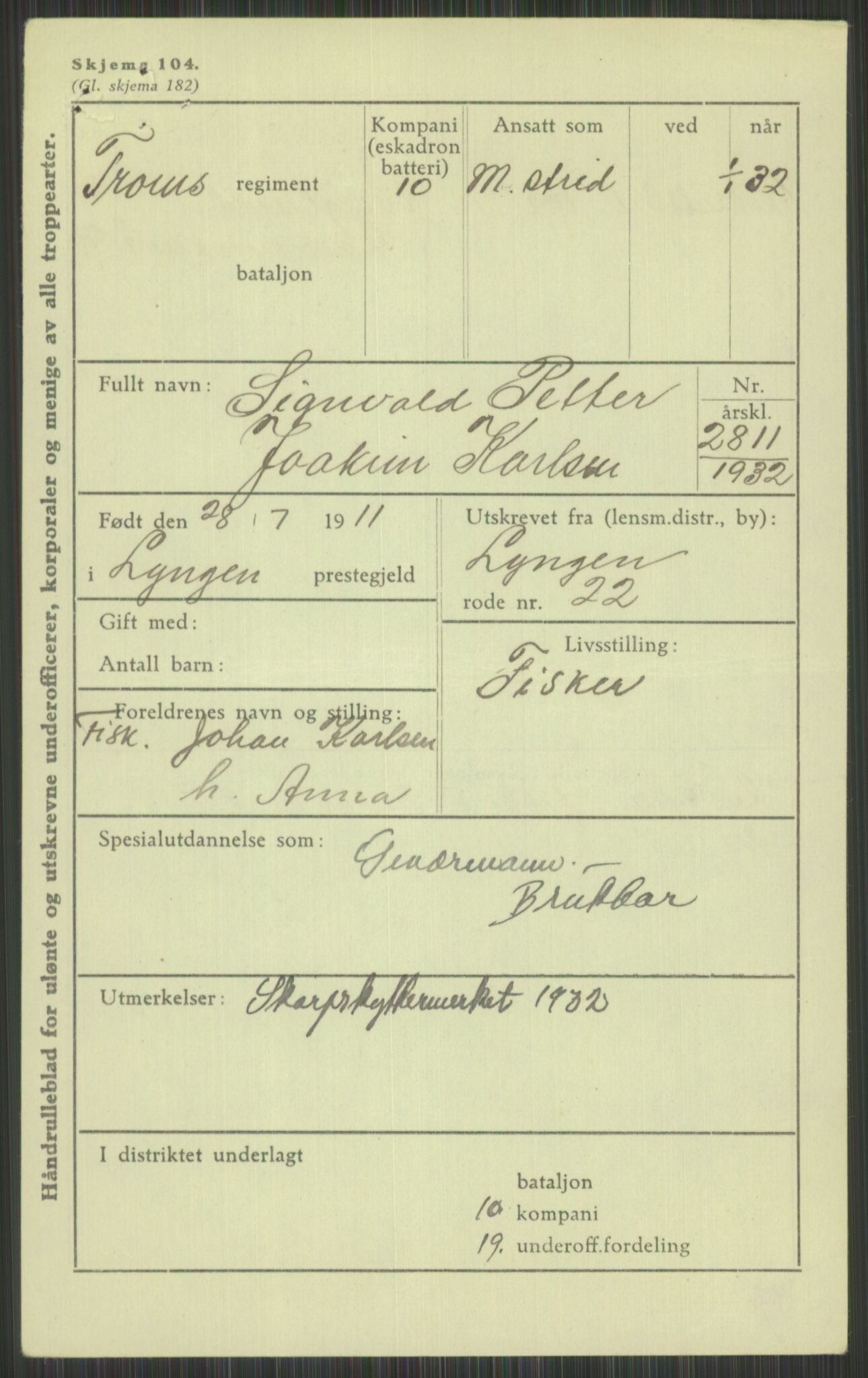 Forsvaret, Troms infanteriregiment nr. 16, AV/RA-RAFA-3146/P/Pa/L0016: Rulleblad for regimentets menige mannskaper, årsklasse 1932, 1932, p. 817