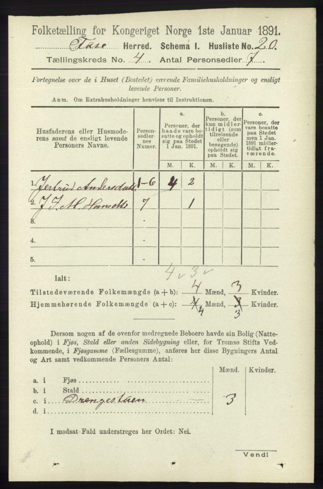 RA, 1891 census for 1241 Fusa, 1891, p. 696