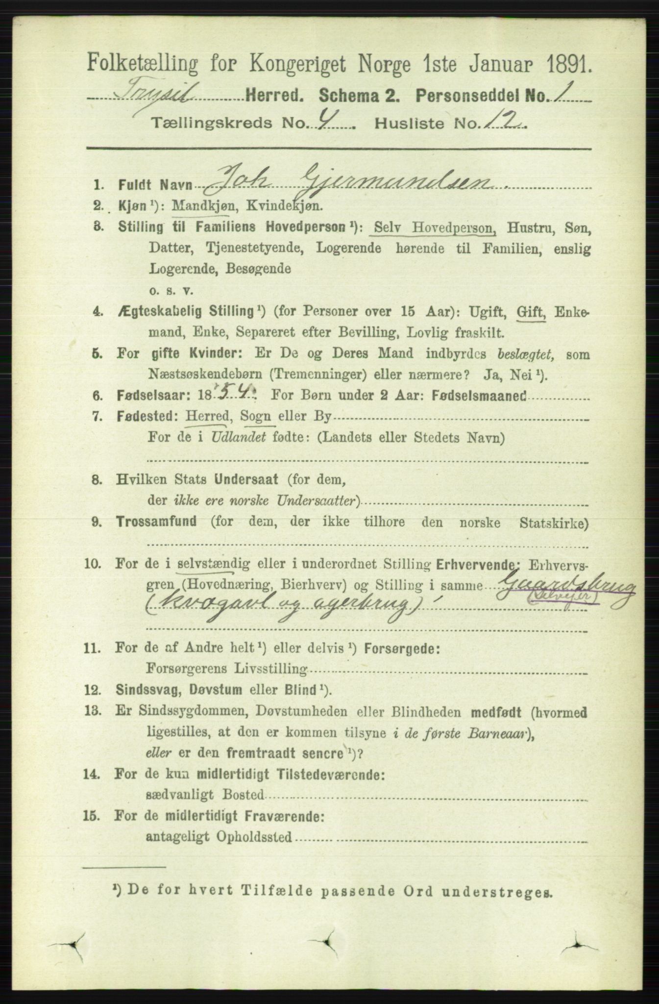 RA, 1891 census for 0428 Trysil, 1891, p. 1916